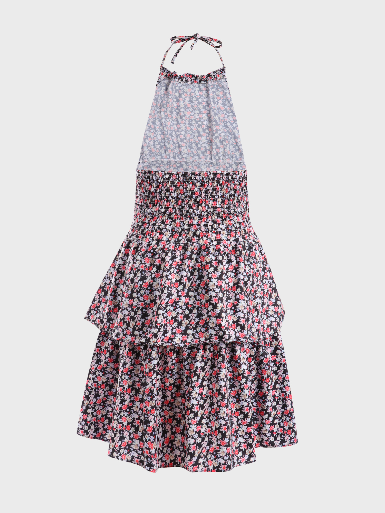 Alluring Floral Print Tiered Halter Dress