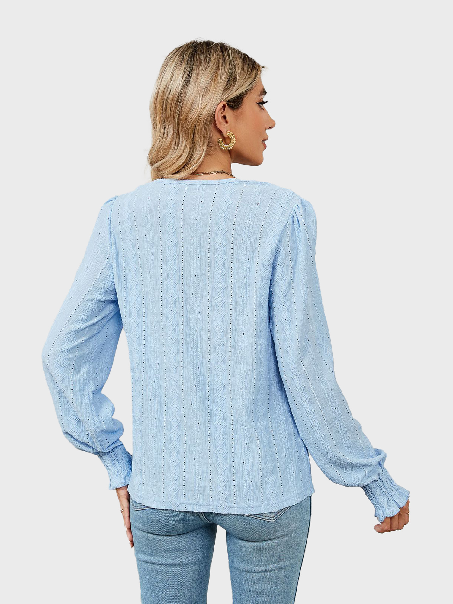 Versatile V-Neck Eyelet Blouse