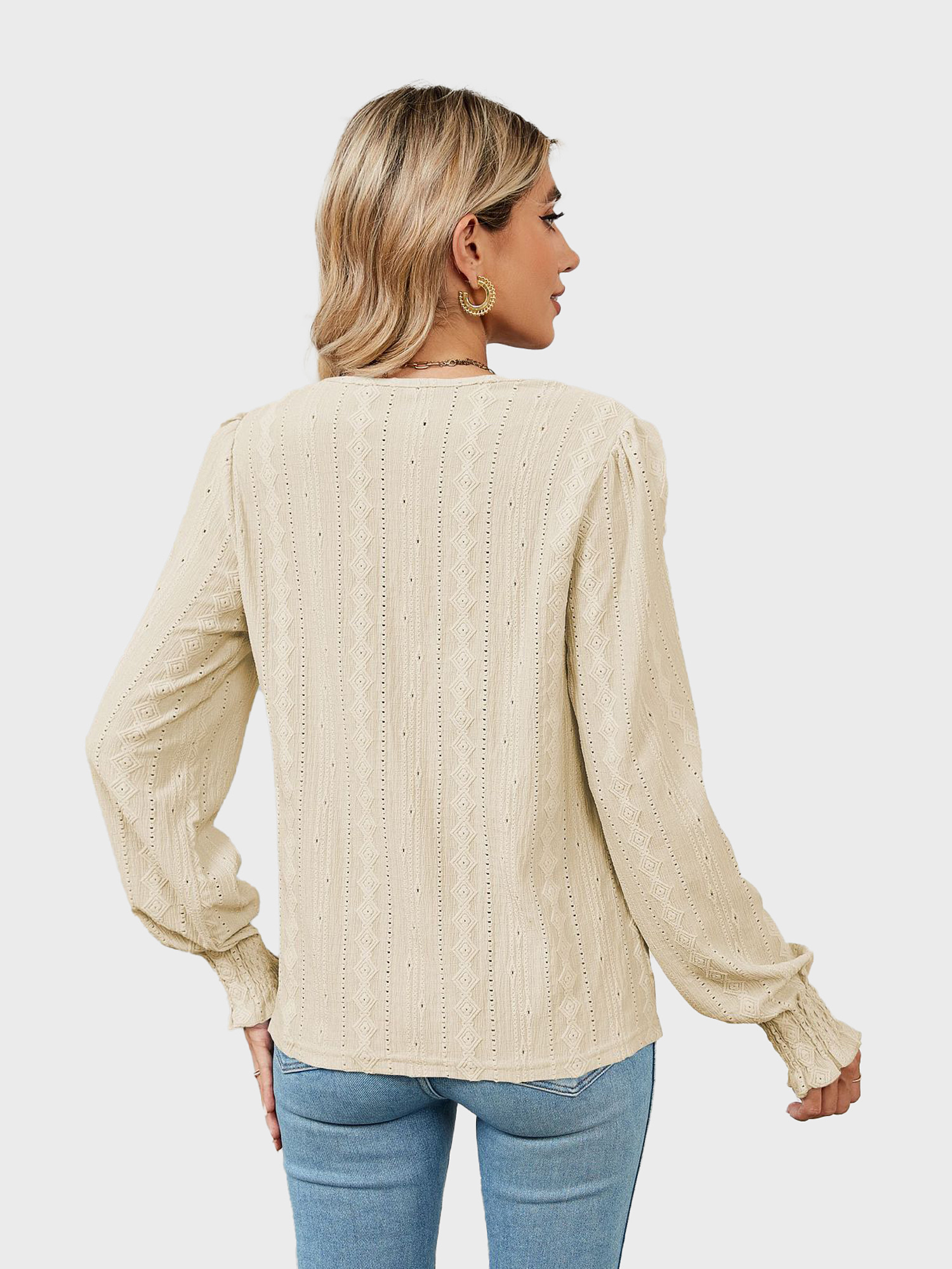 Versatile V-Neck Eyelet Blouse