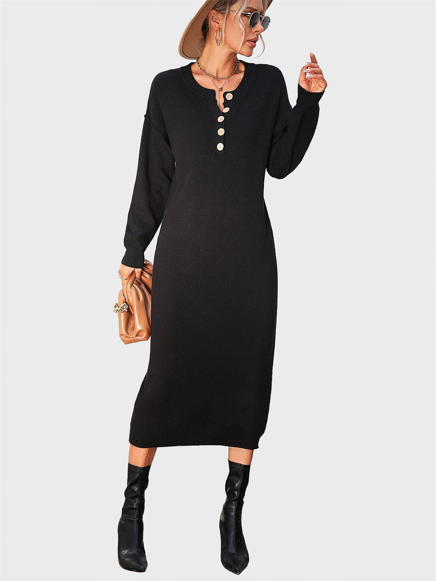 Stylish Button-Up Knit Dress