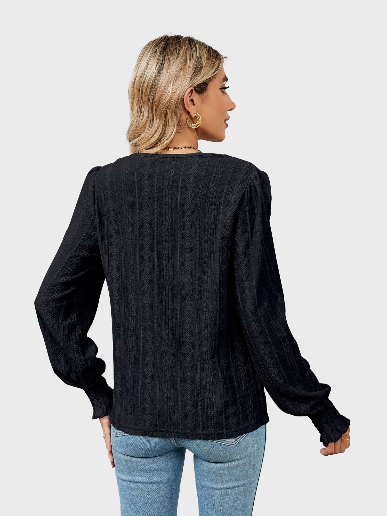 Versatile V-Neck Eyelet Blouse