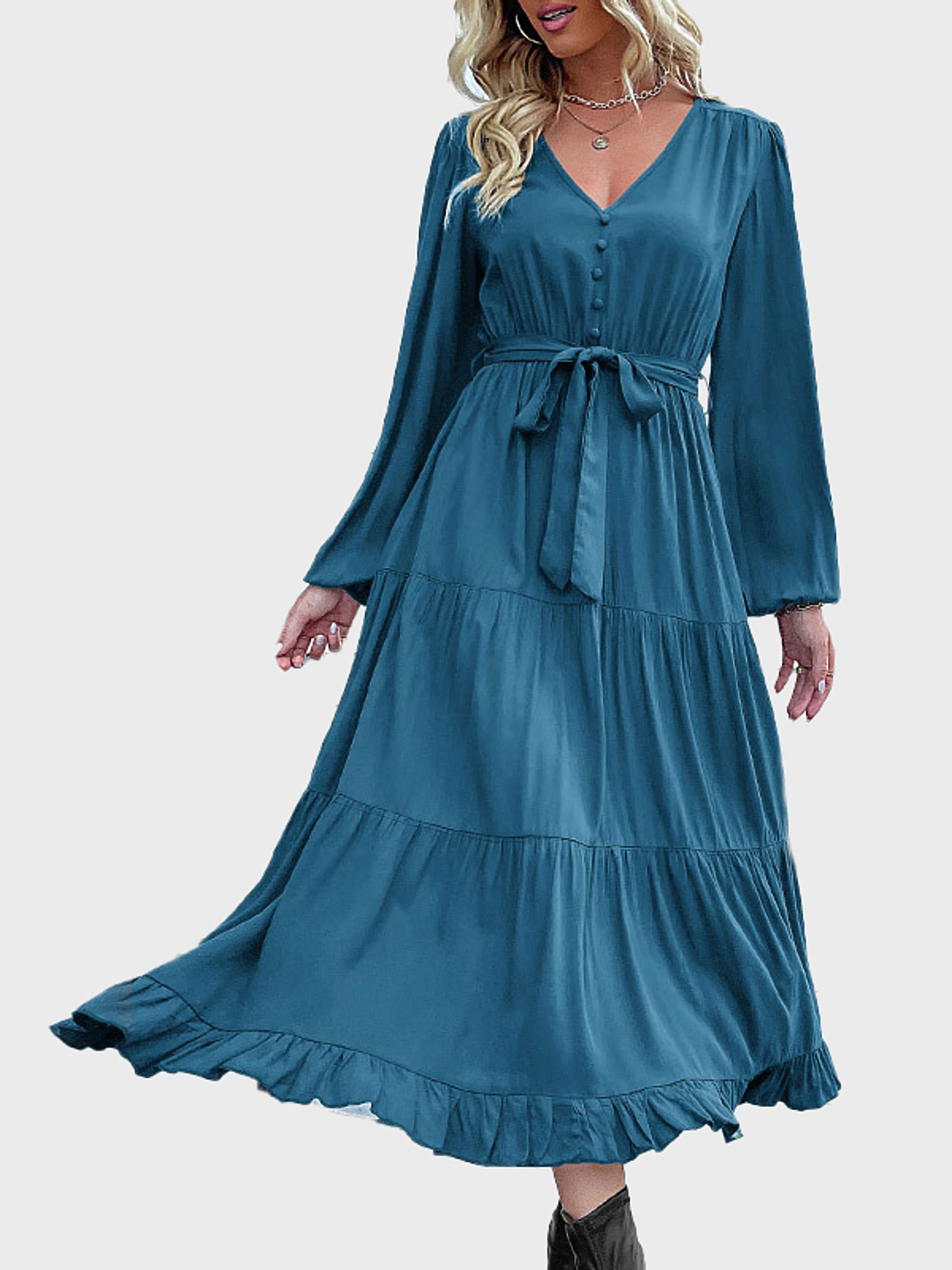  Pretty V-Neck Tiered Dress