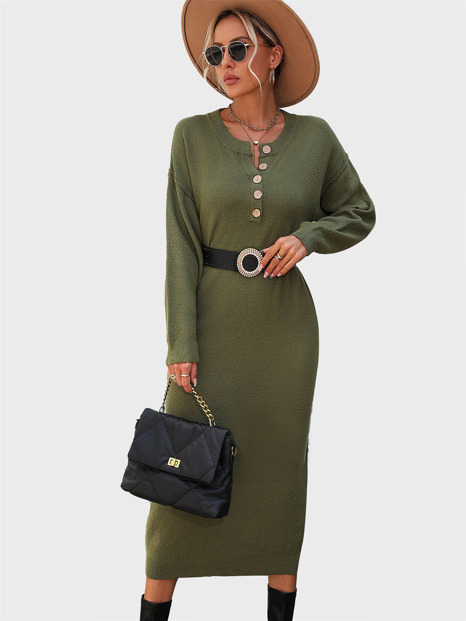 Stylish Button-Up Knit Dress