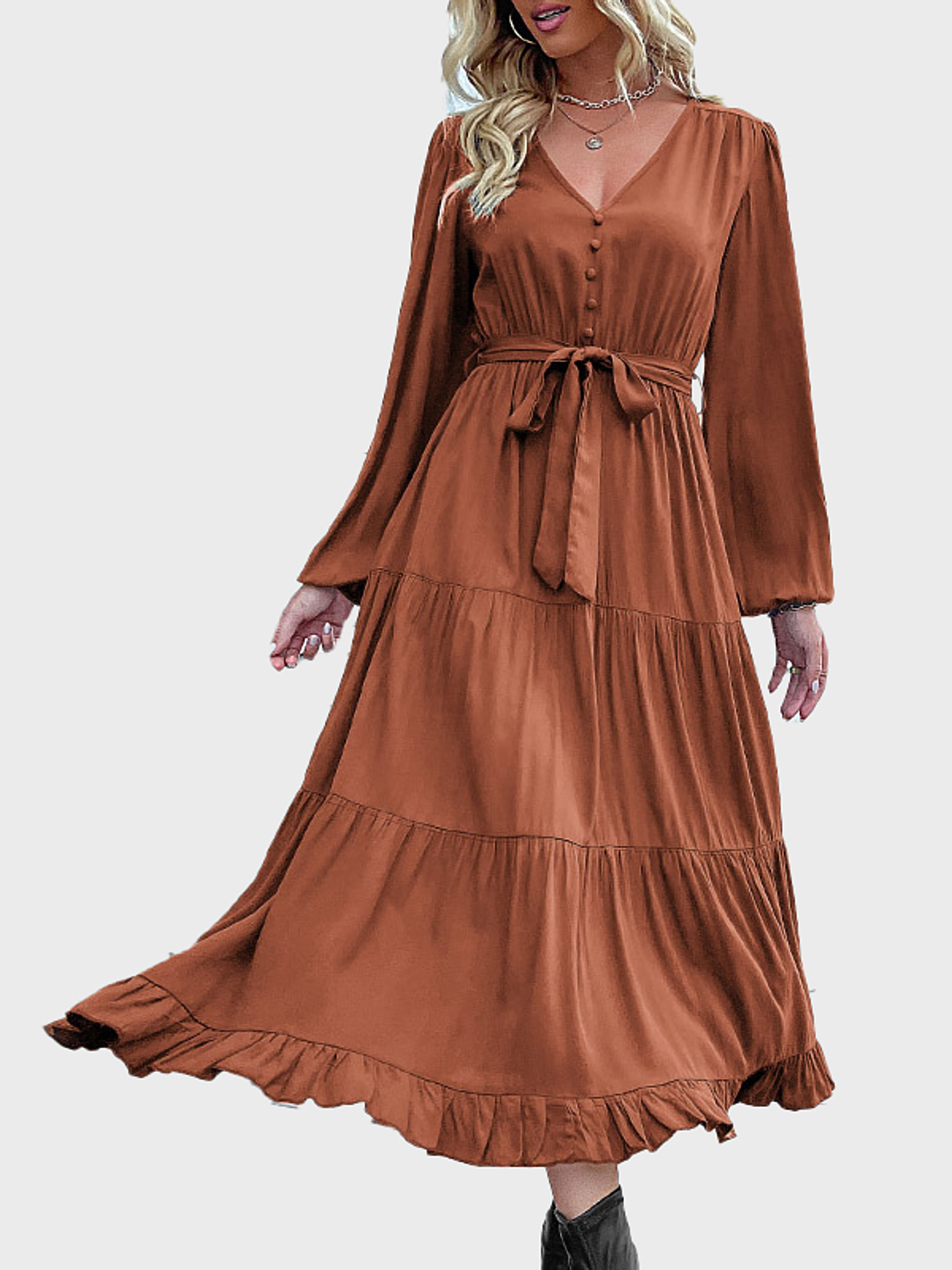  Pretty V-Neck Tiered Dress