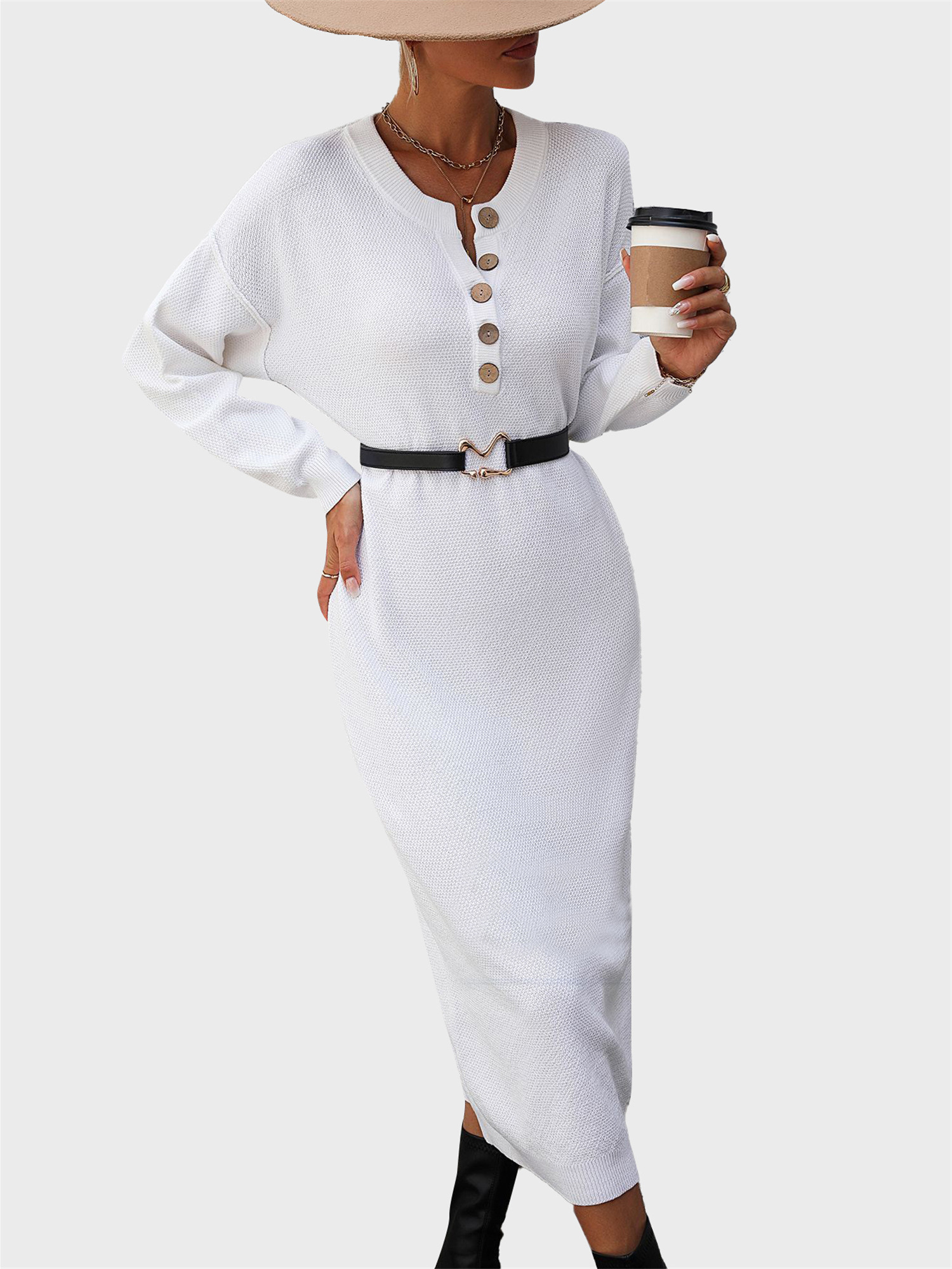 Stylish Button-Up Knit Dress