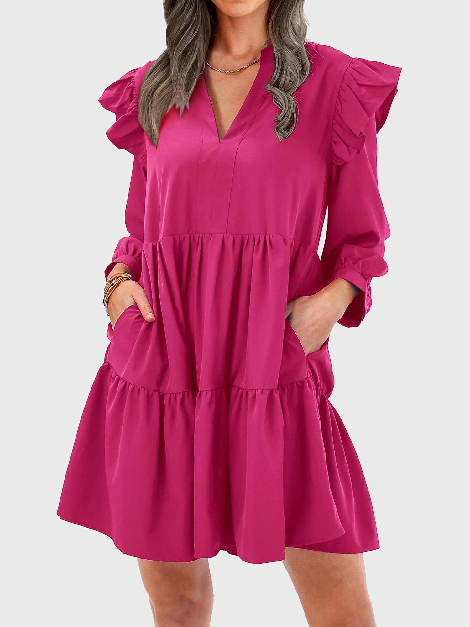 Playful V-Neck Tiered Mini Dress