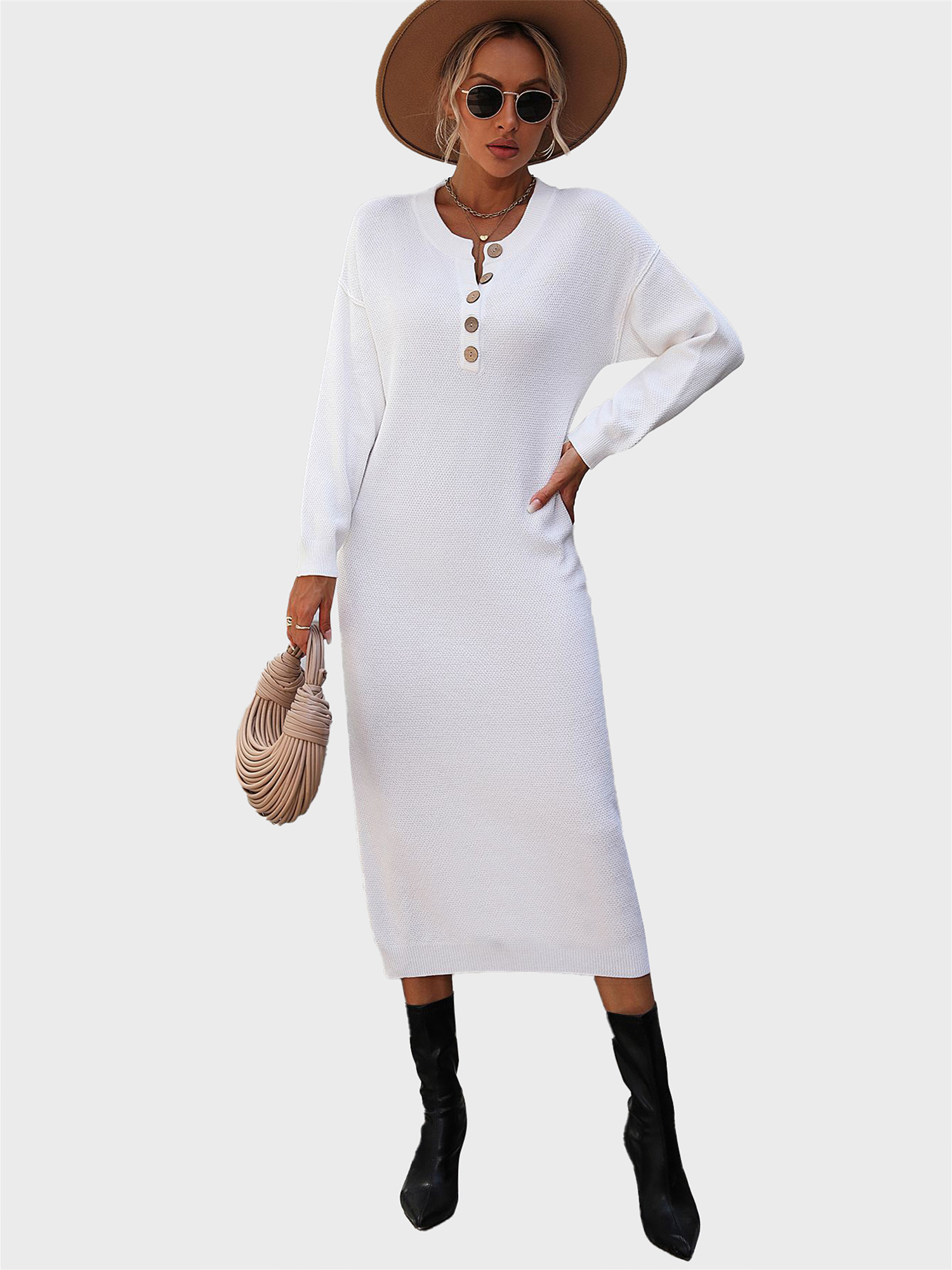 Stylish Button-Up Knit Dress