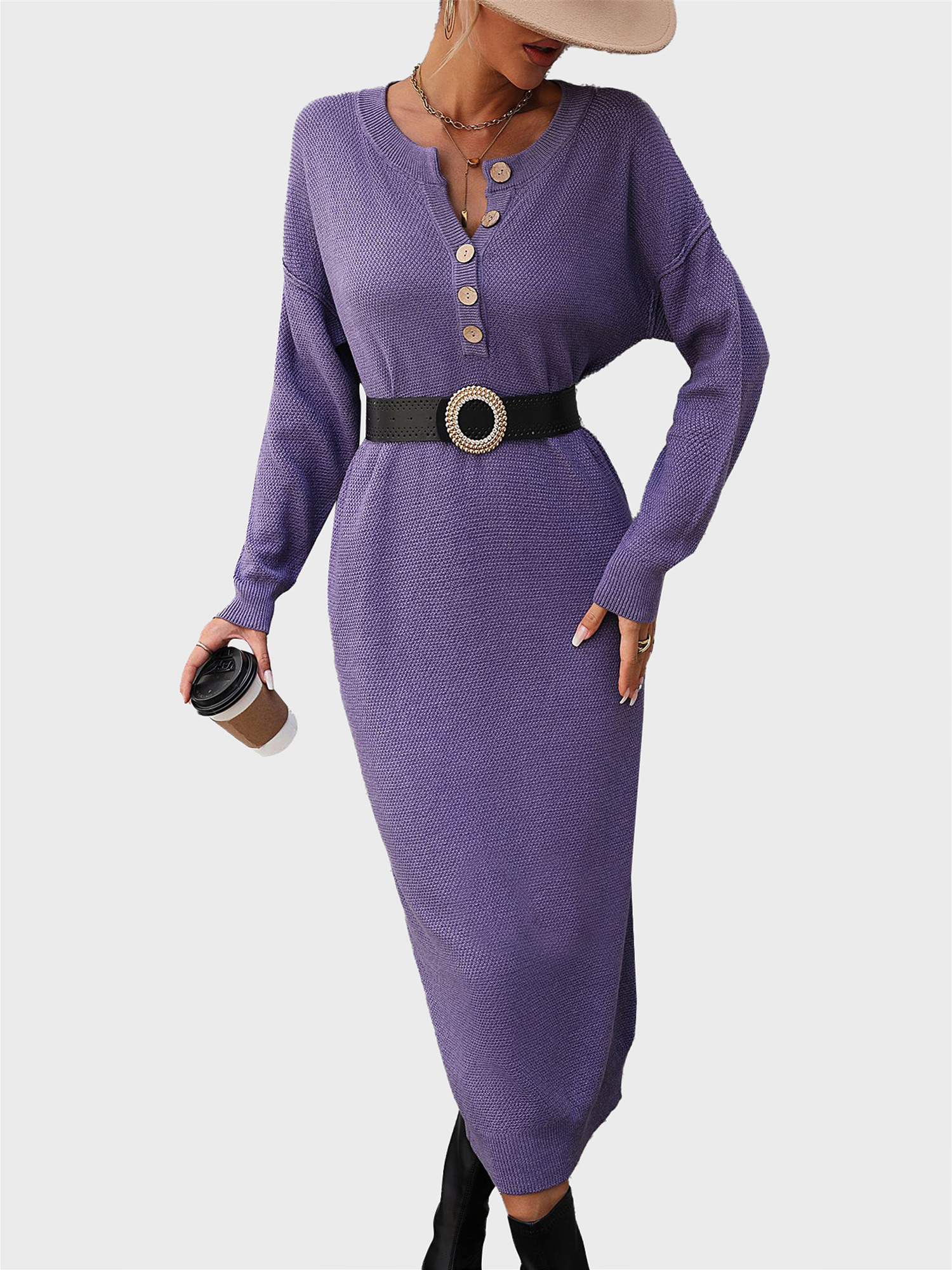 Stylish Button-Up Knit Dress