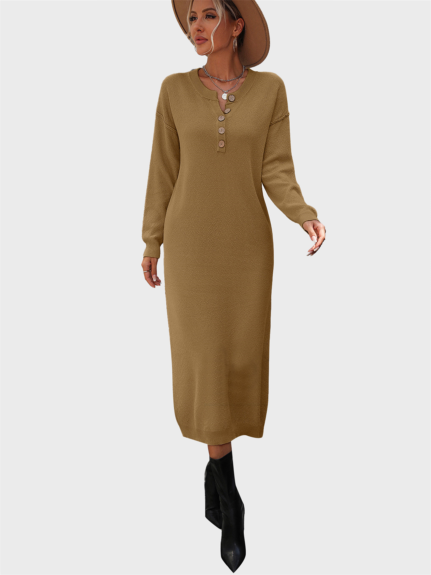 Stylish Button-Up Knit Dress