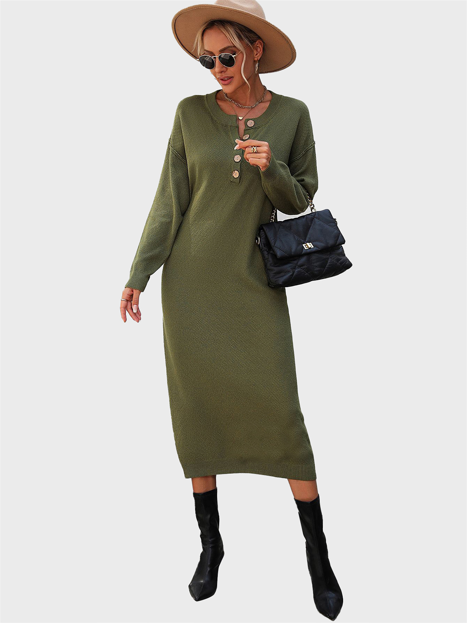 Stylish Button-Up Knit Dress