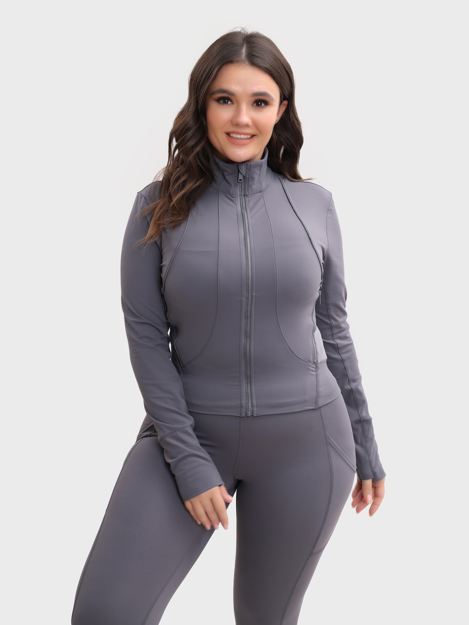 Slim Fit Nude Full-Zip Lounge Sports Top
