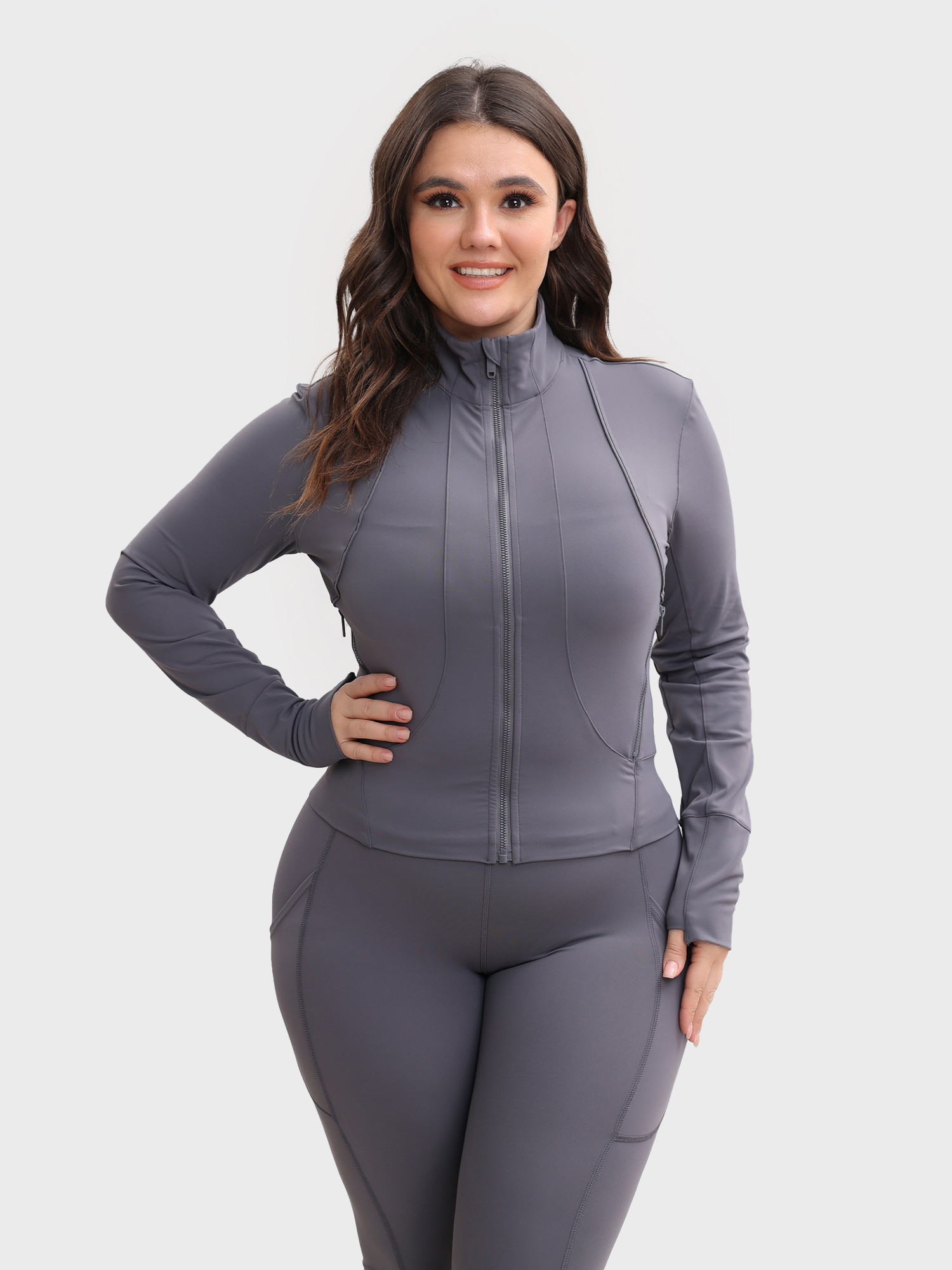 Slim Fit Nude Full-Zip Lounge Sports Top