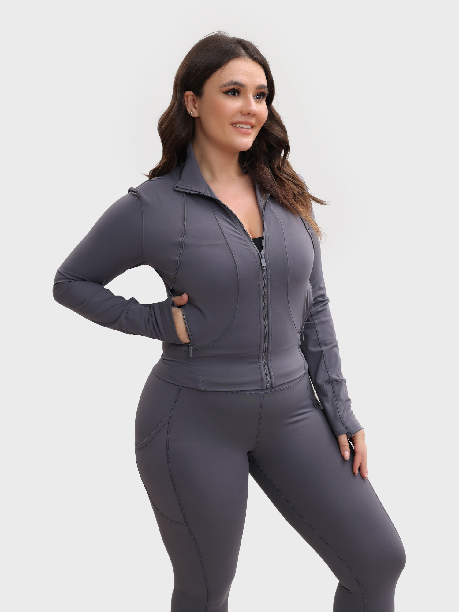 Slim Fit Nude Full-Zip Lounge Sports Top
