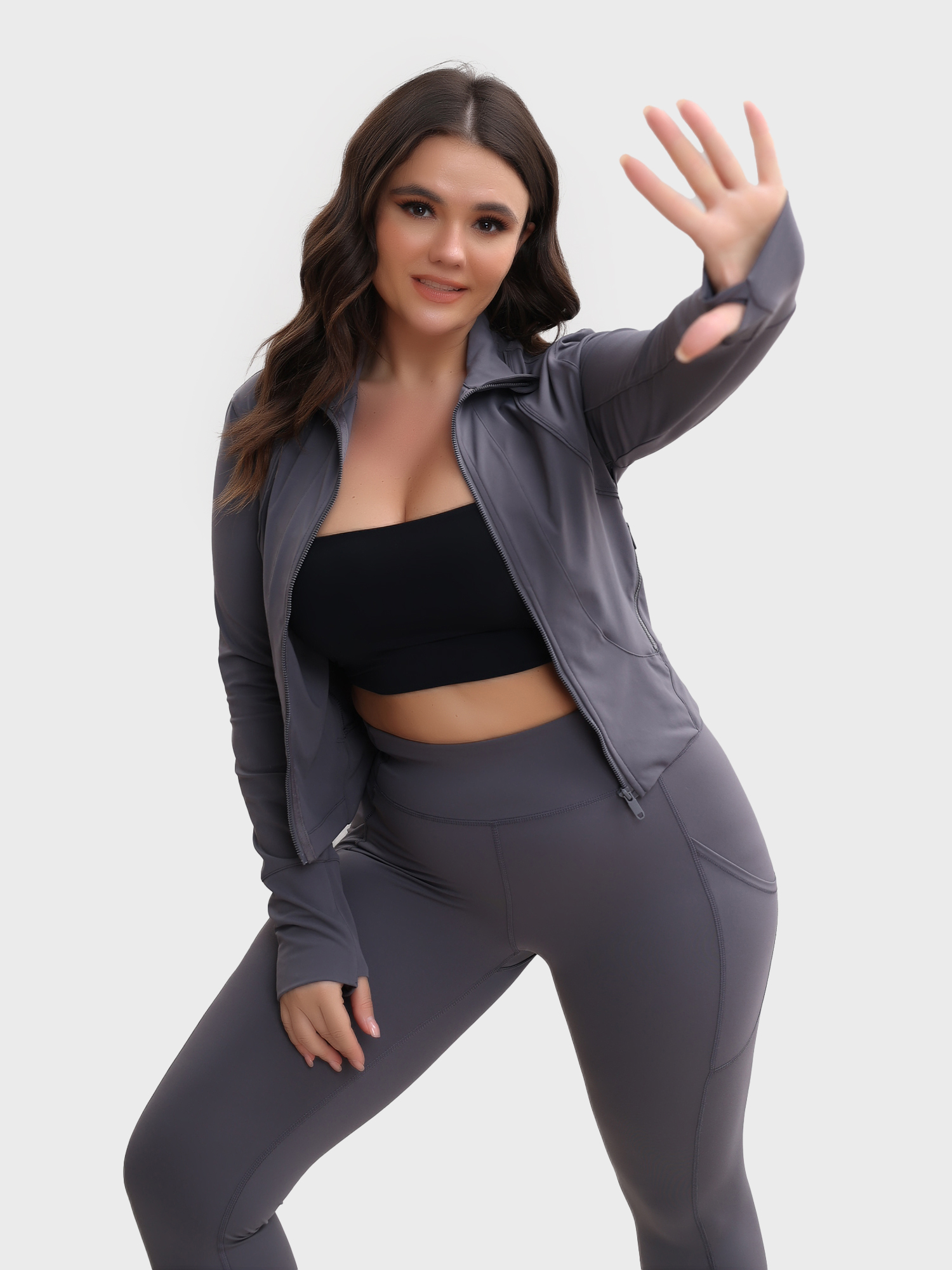 Slim Fit Nude Full-Zip Lounge Sports Top