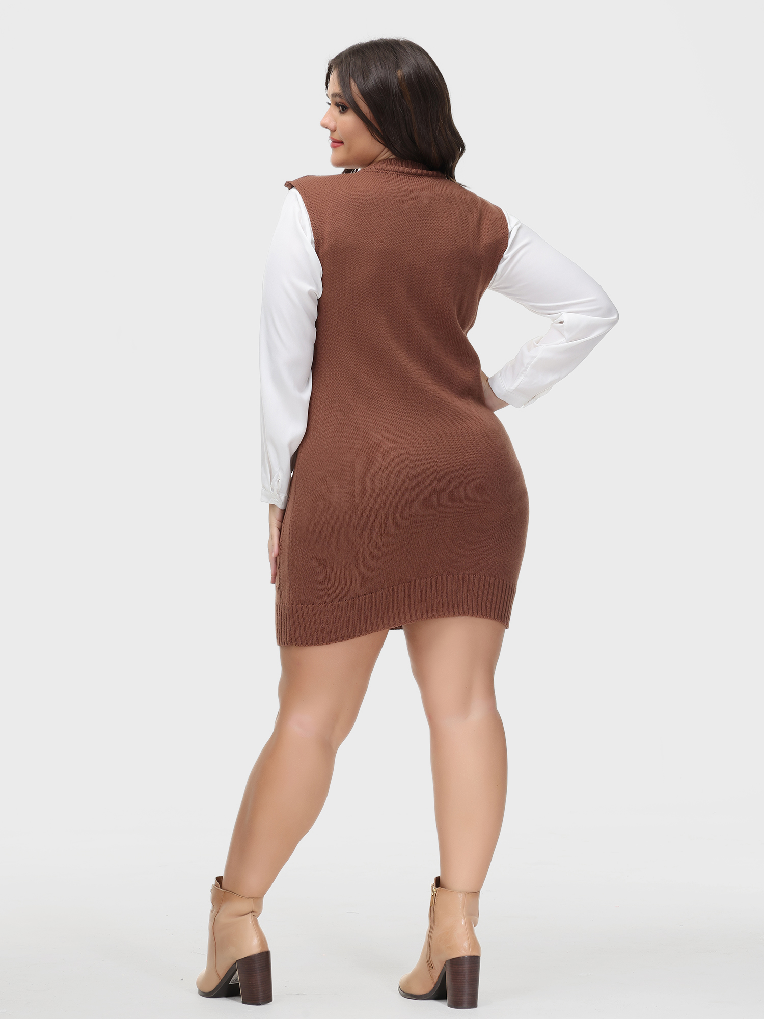 Twist Vintage V-Neck Vest Sweater Dress