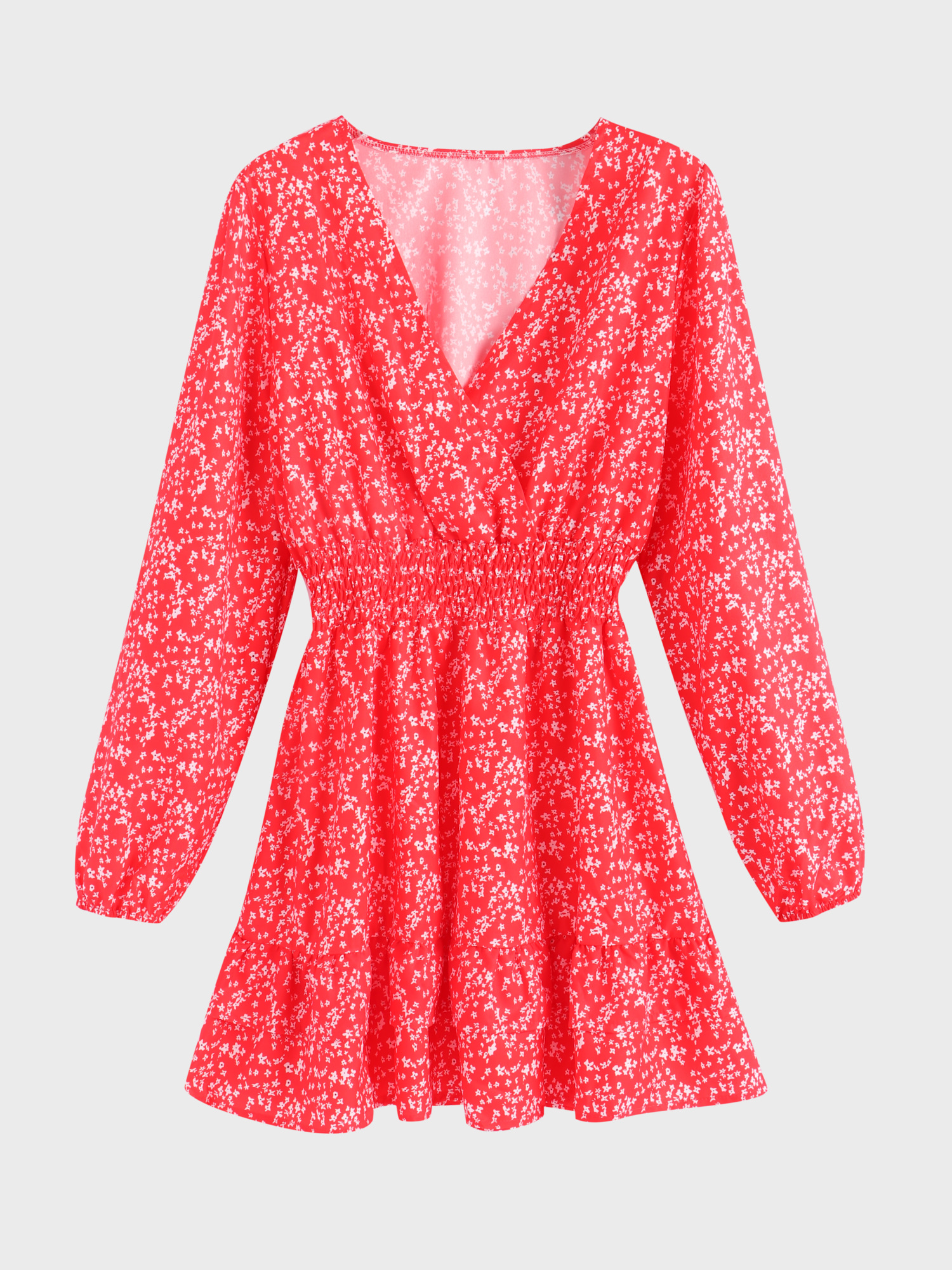 Deep-V Snatch-Waist Sexy Floral Dress