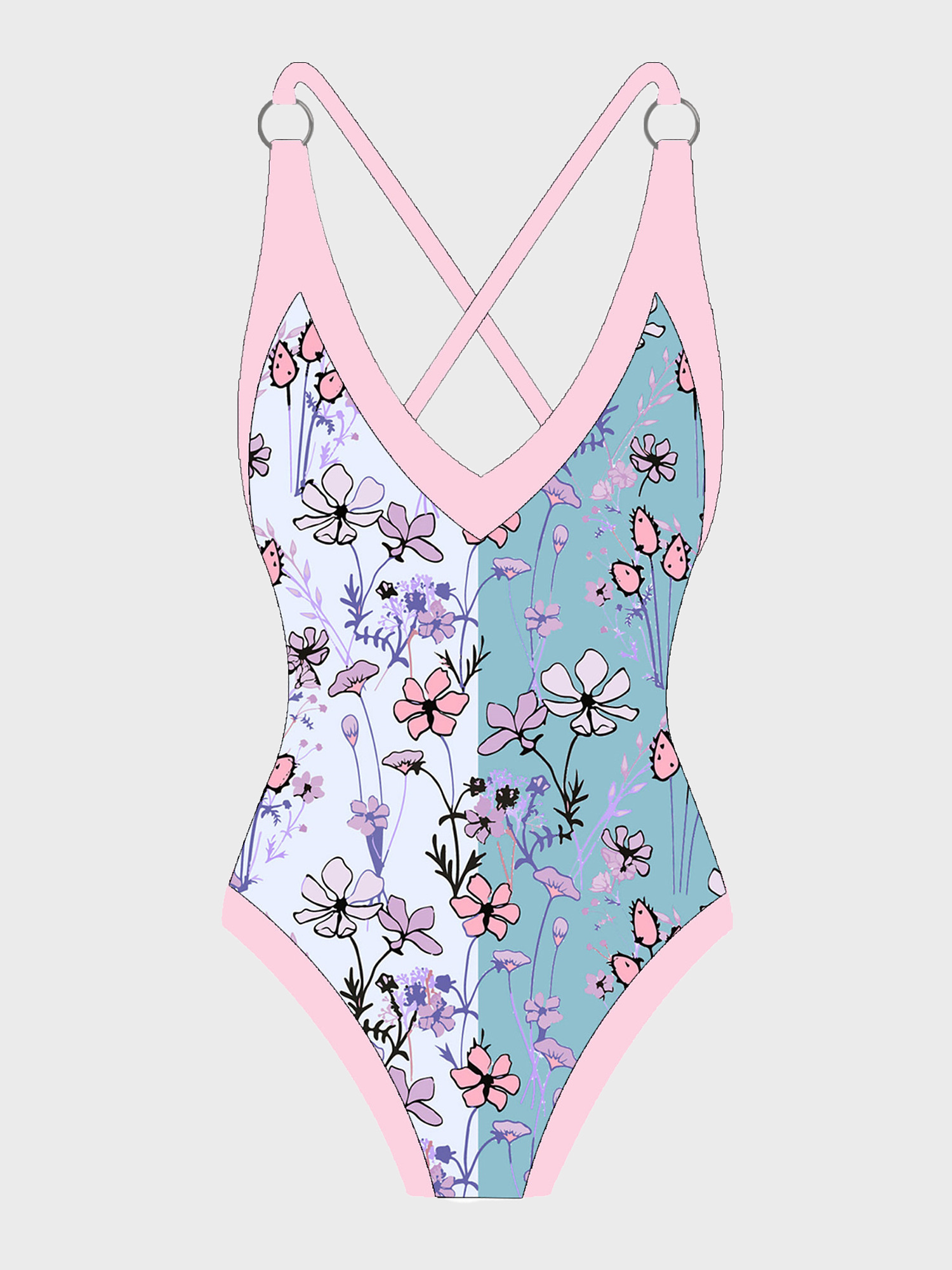 Pink Tale V-Neck Swim Set