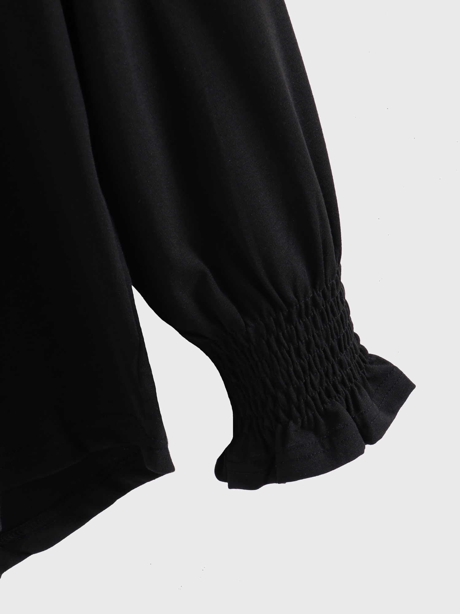 V-Neck Smocked Cuffs Fined Top