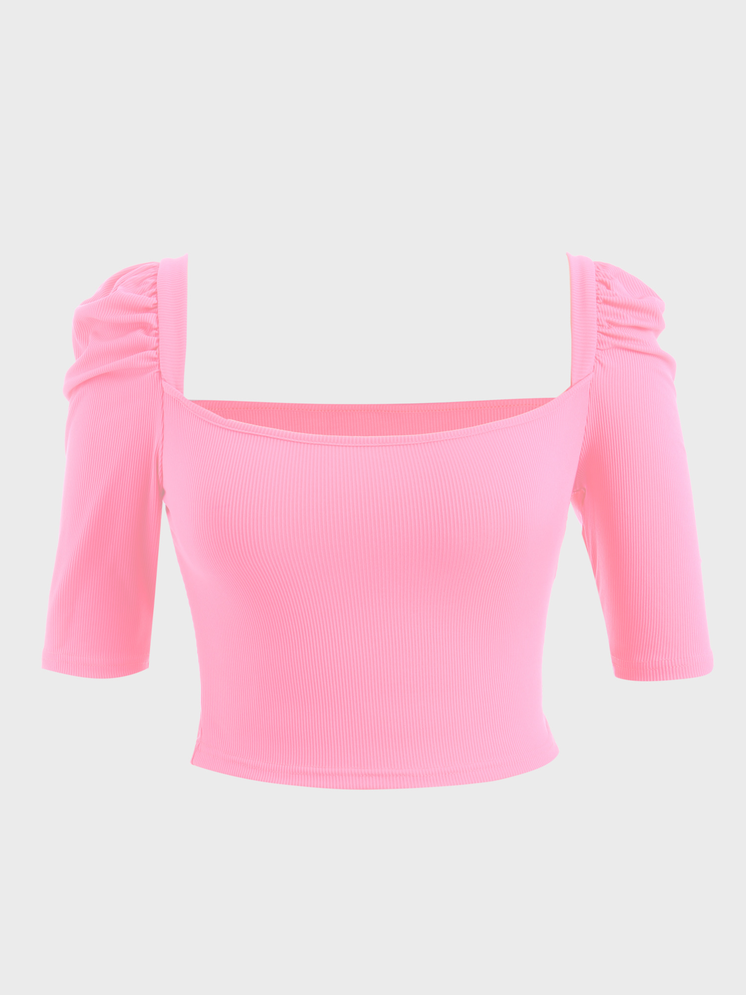  Cute Puff Square Neck Crop Top