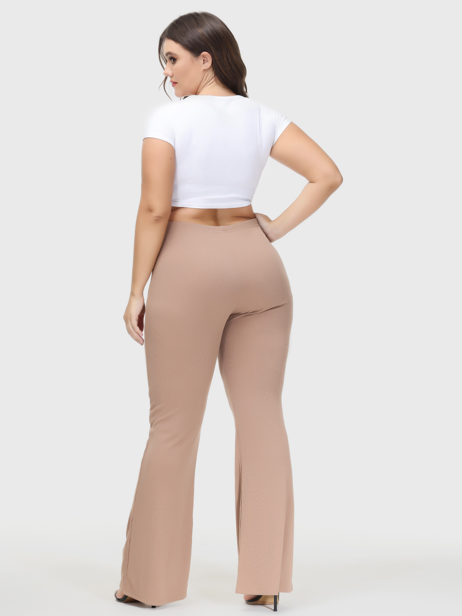 Casual High Waist Drop Flared Ribbed Pants