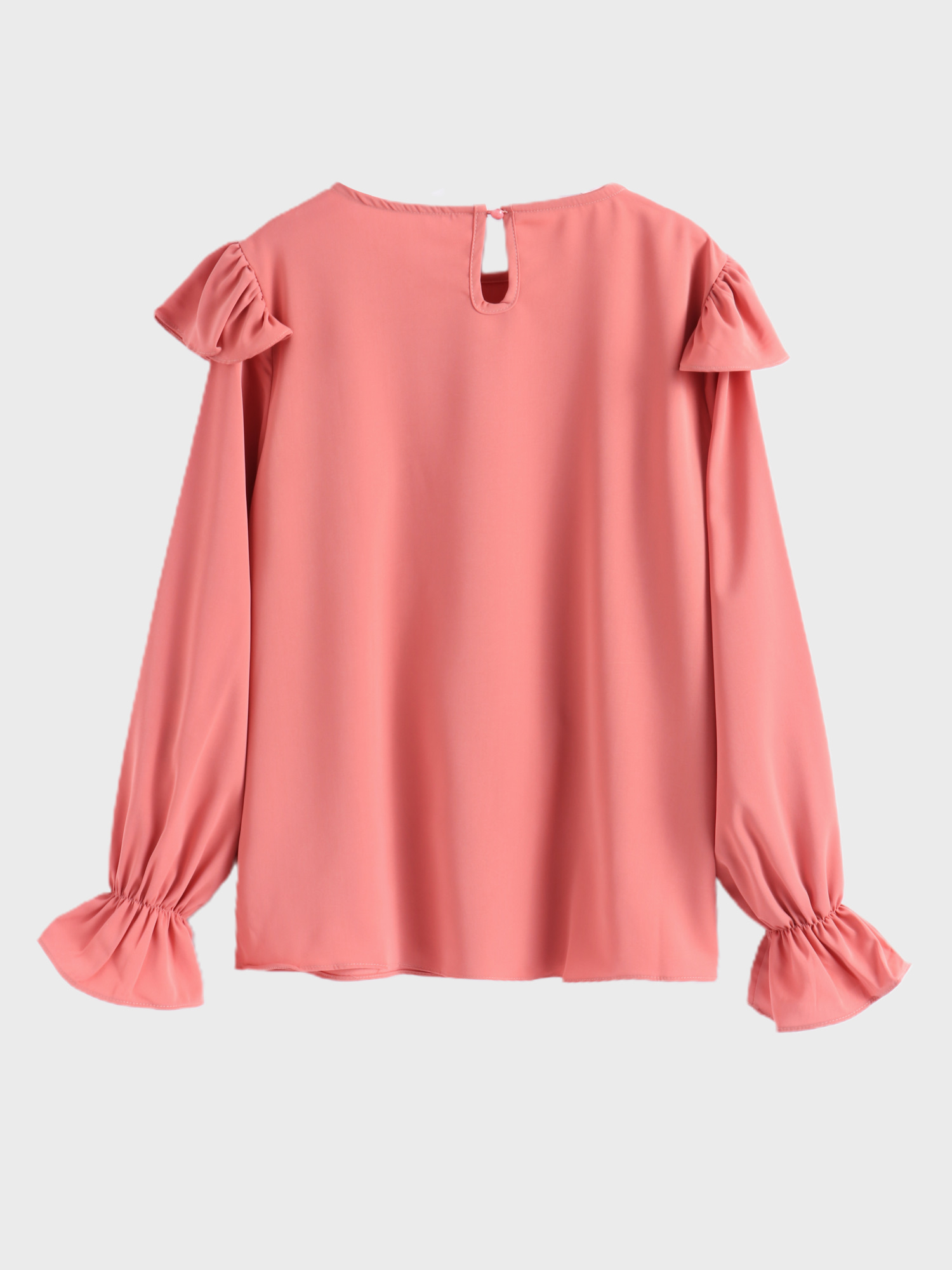 Ruffled Flared Sleeve Round Neck Blouse