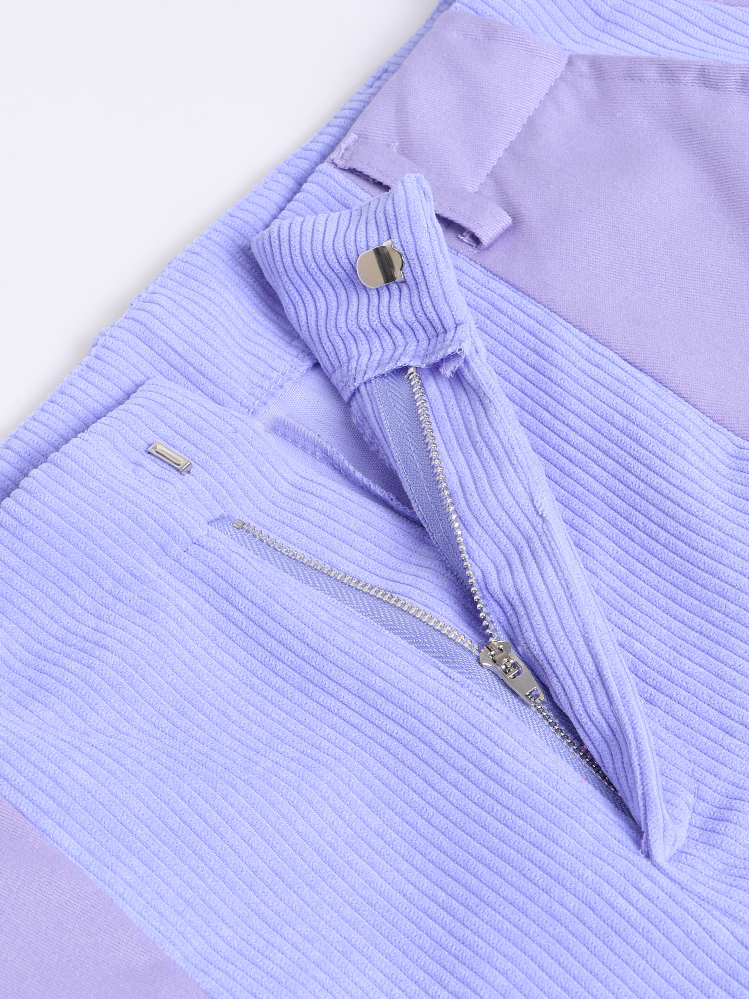 High Waist Straight Leg Colorblock Corduroy Pants with Pockets