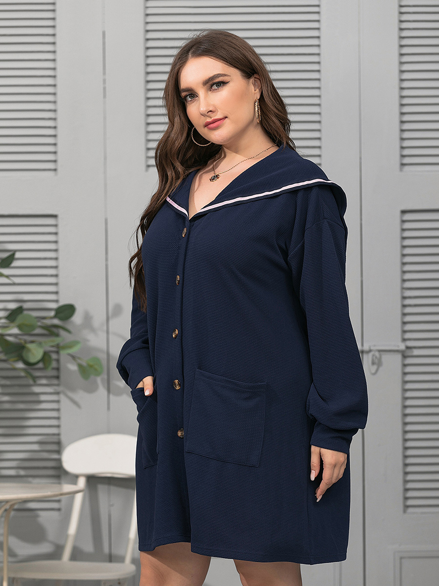 Navy Style Casual Jacket Dress