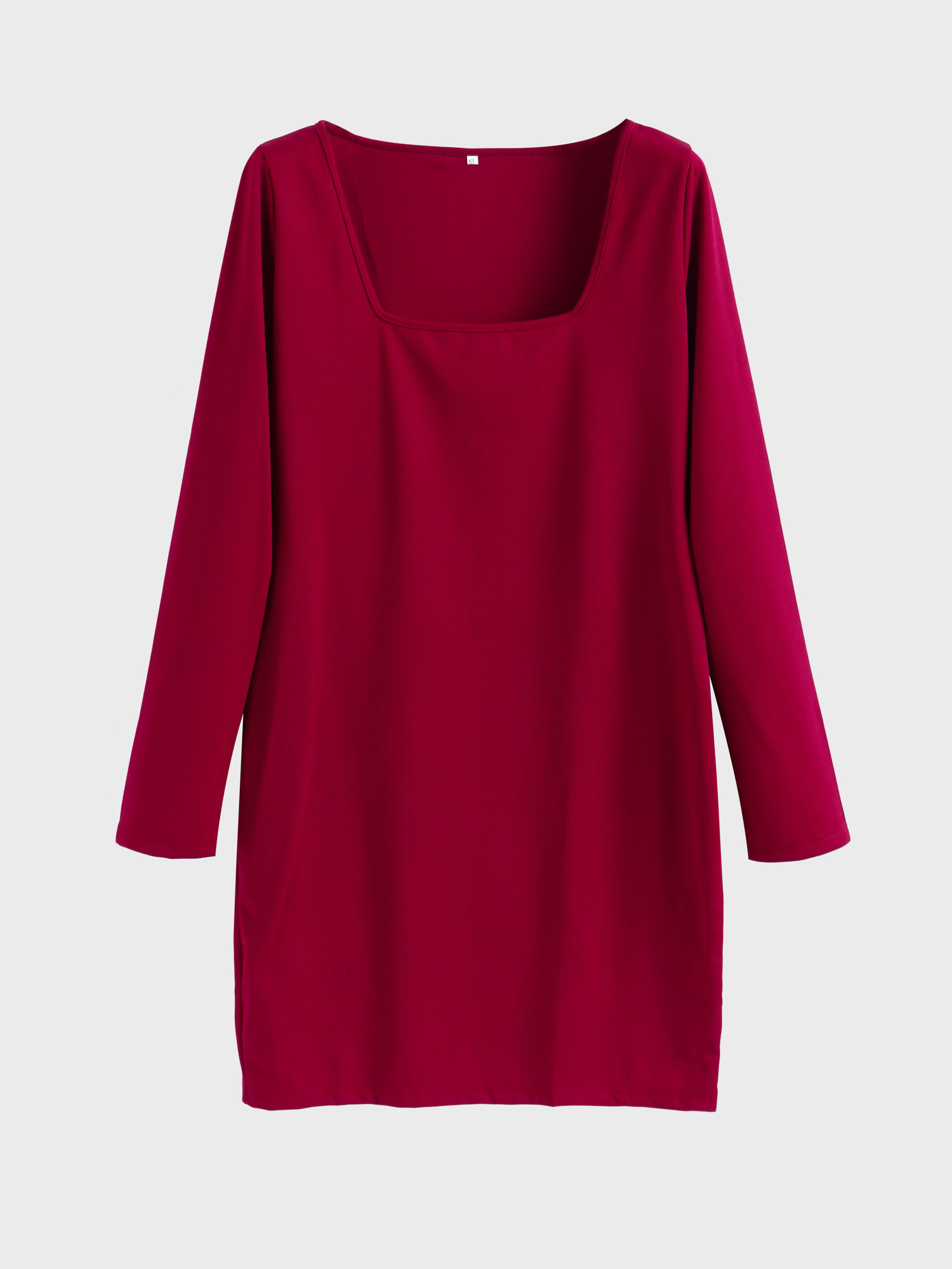  Ribbed Square Neck Chic Dress