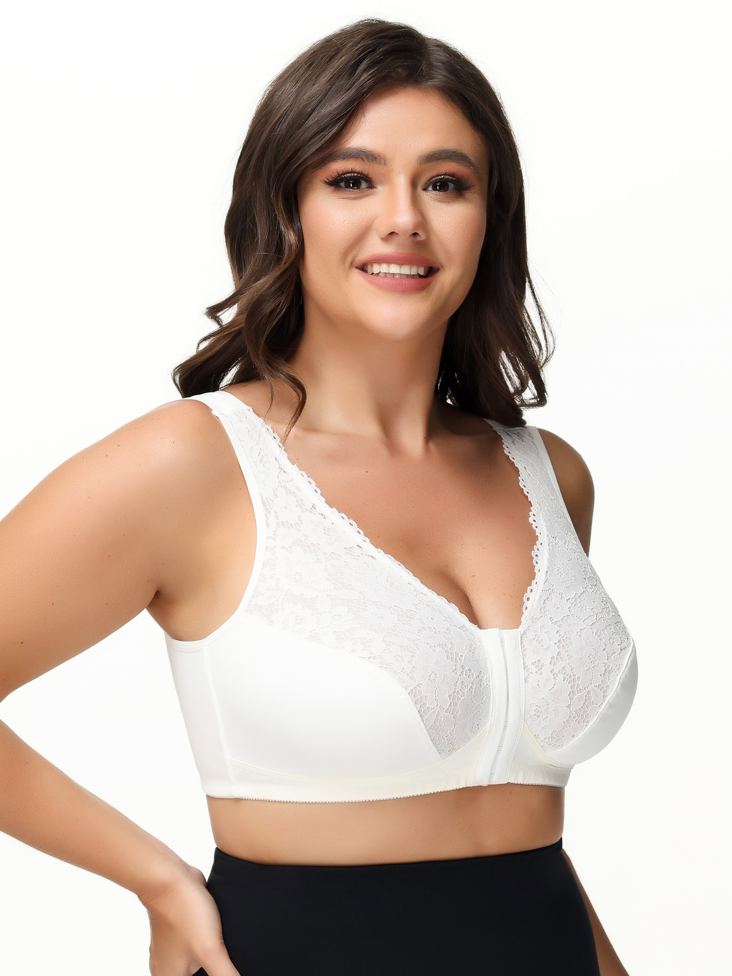 Mid Size Front Closure Rose Lace Support Bra