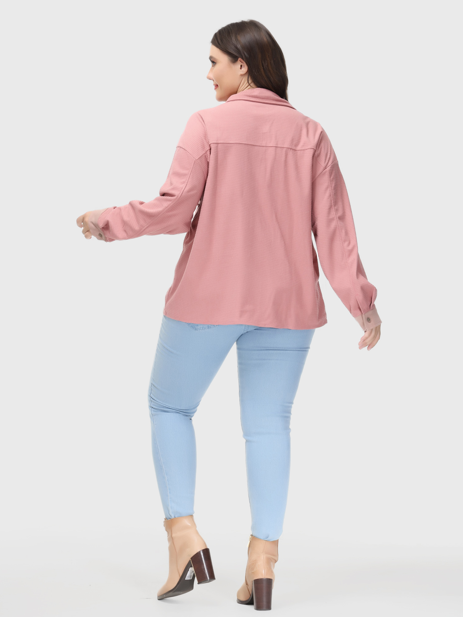 Lapel Button Down Long Sleeve Shacket