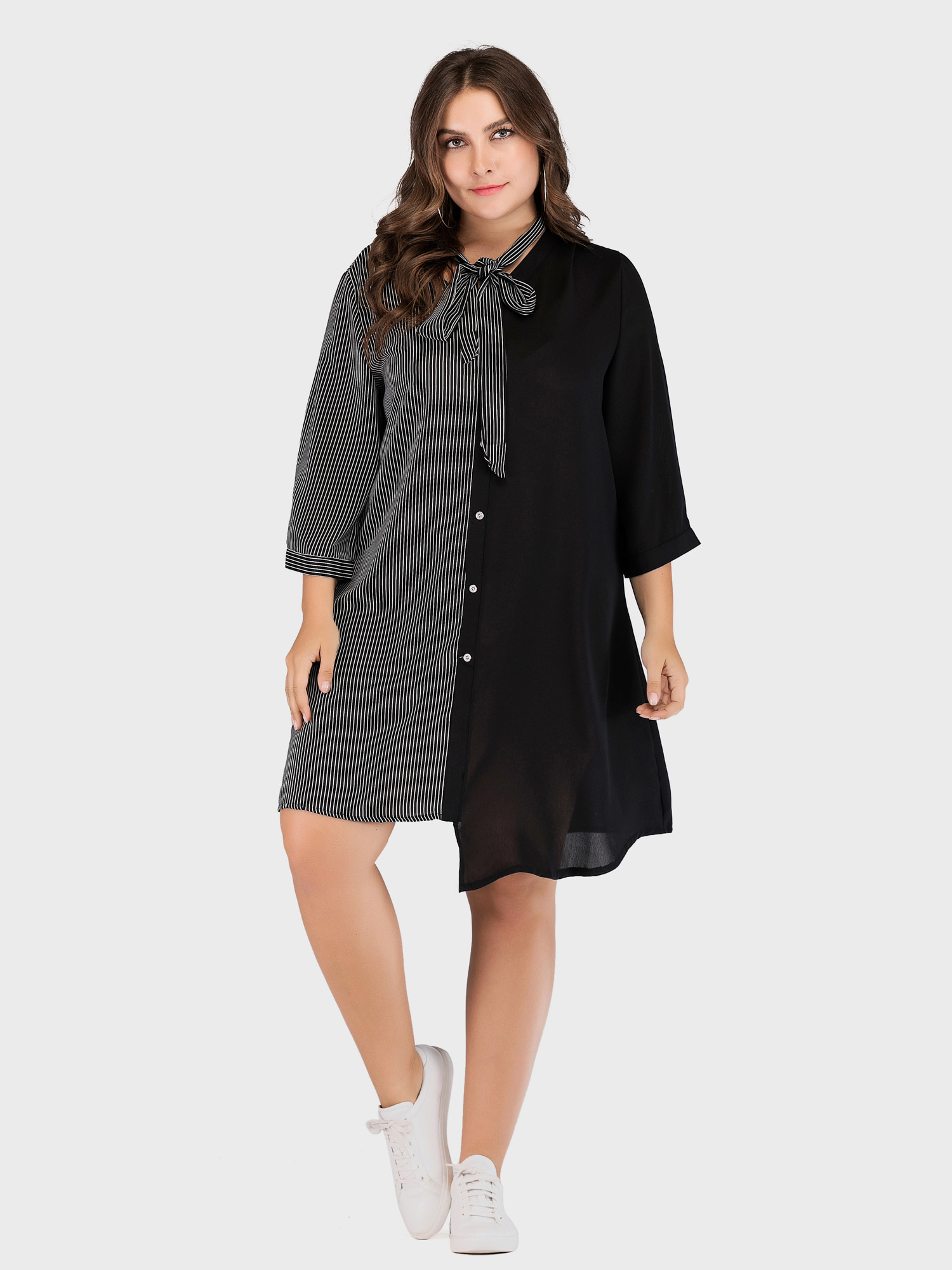 Irregular Middle-Length Sleeves Dress with Lace-Up