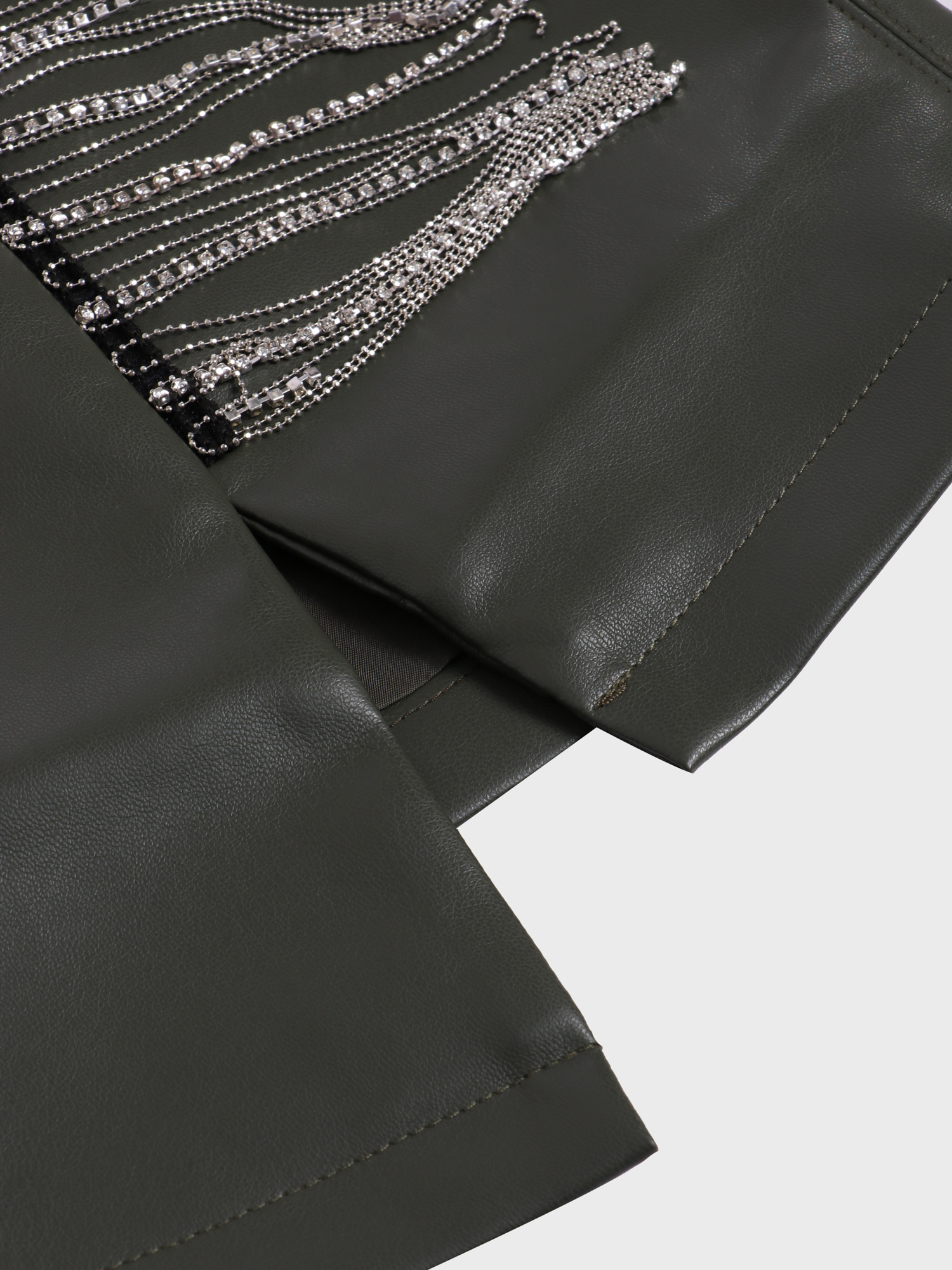 Fringe Stretch Leather Skirt with Side Split