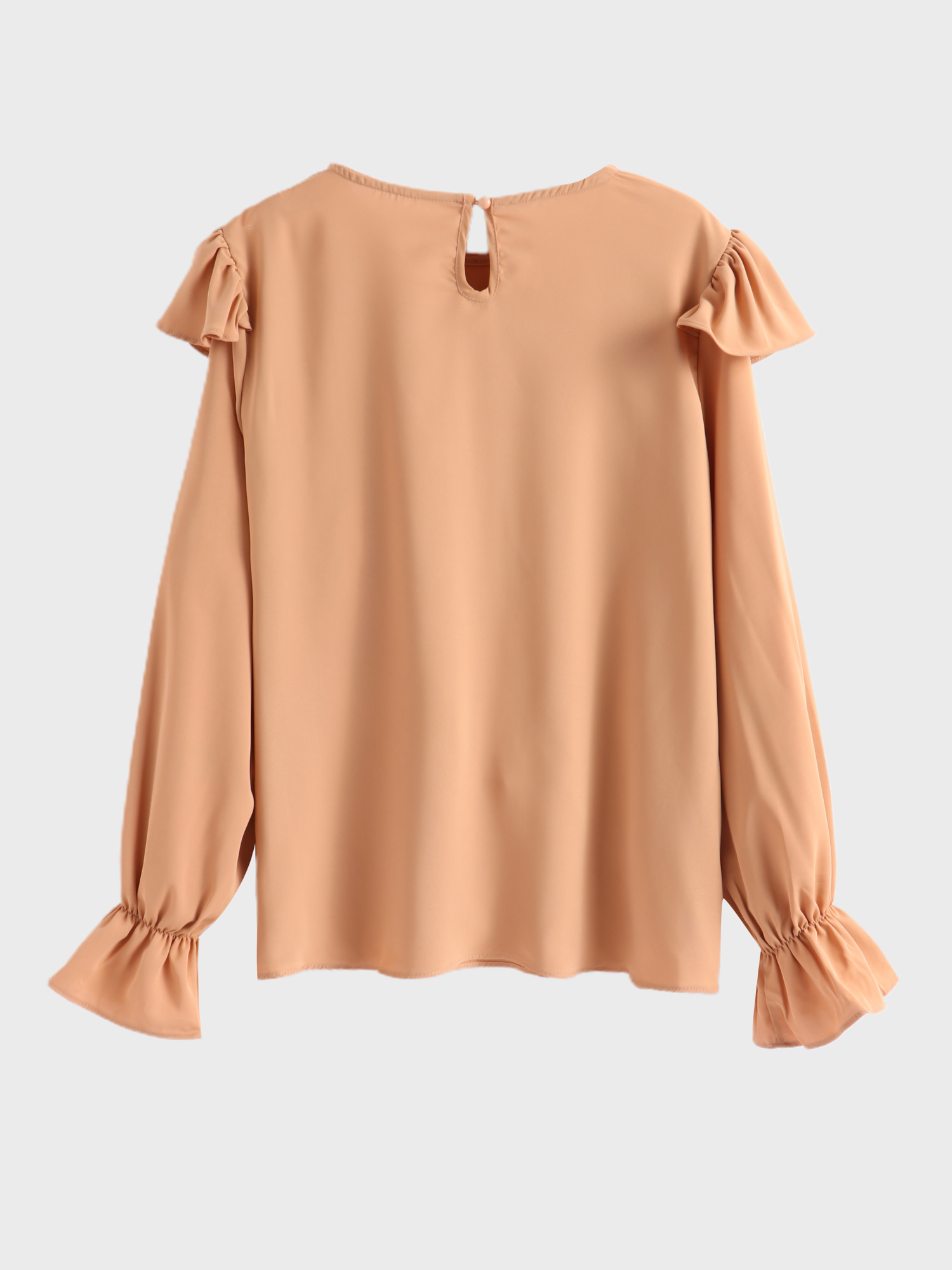 Ruffled Flared Sleeve Round Neck Blouse
