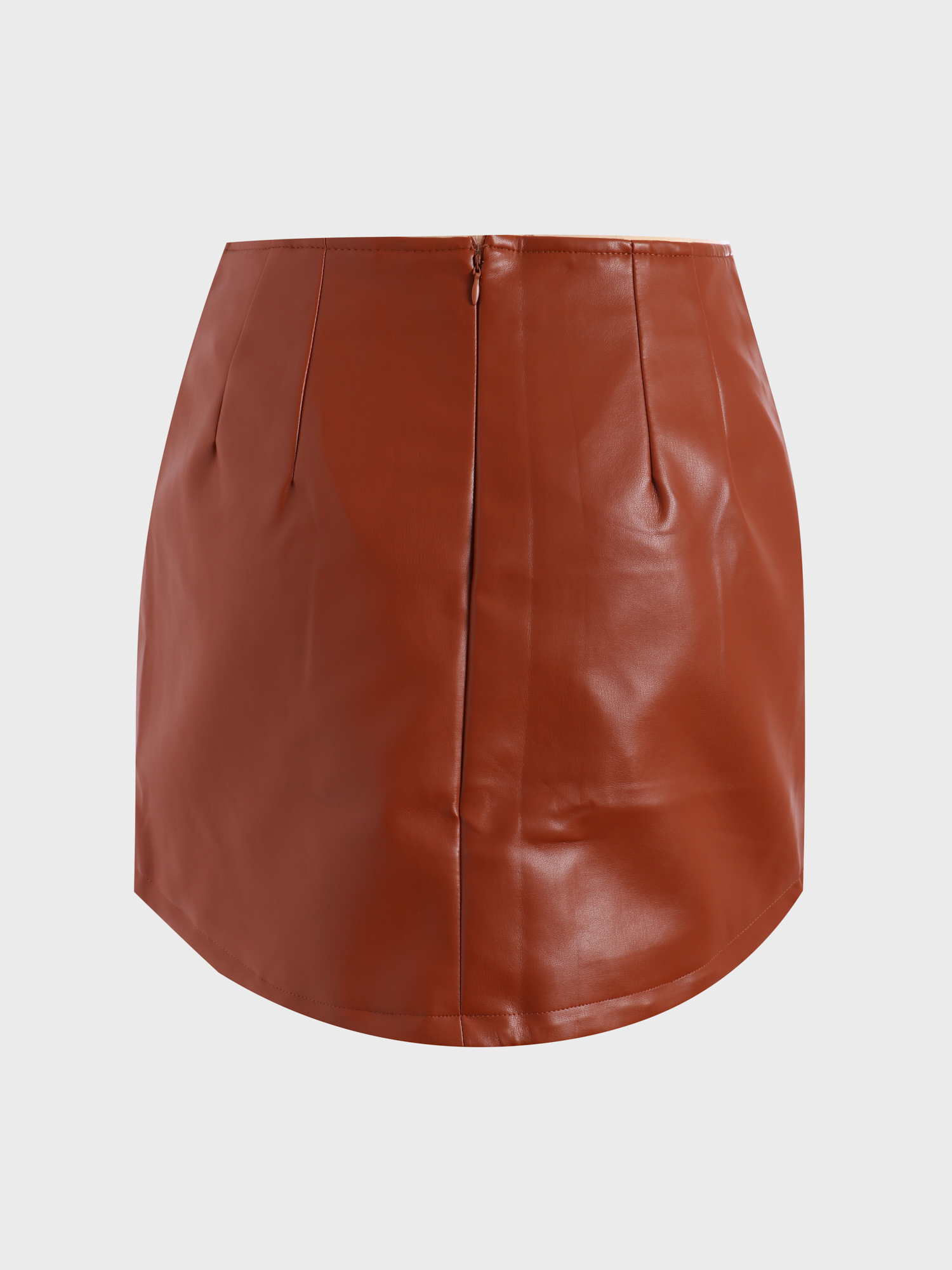 Stretch Slim Curved Leather Skirt