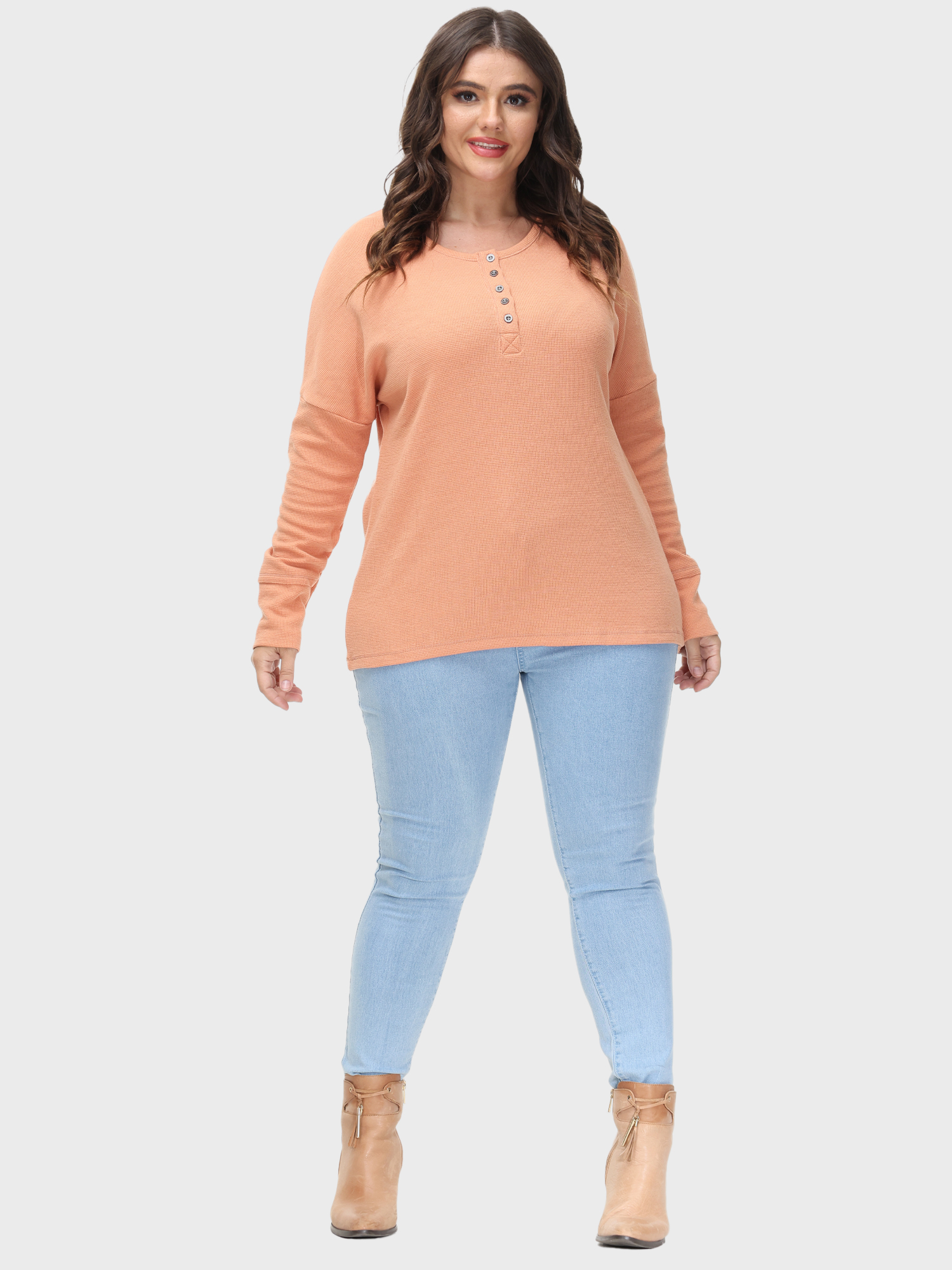 Crewneck Button-Embellished Waffle Knit Sweater