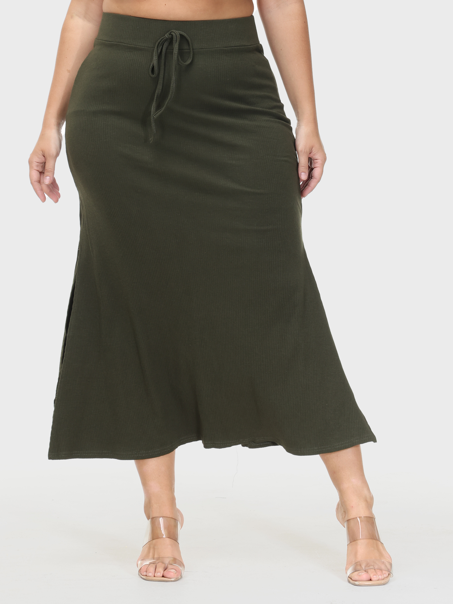 High-Waisted Slit Tied-Waistband Midi Skirt