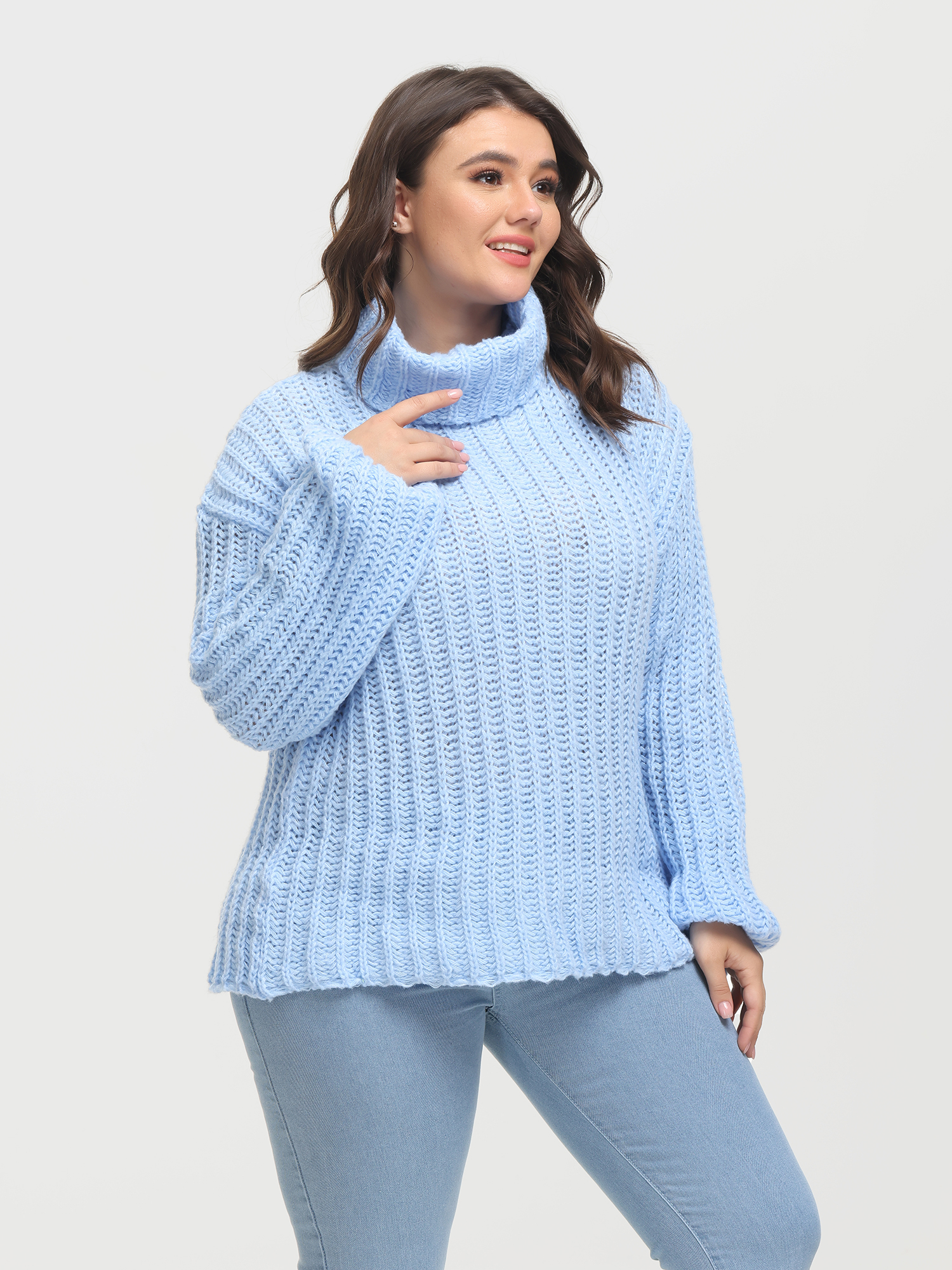 Puffy Turtleneck Long Sleeve Knit Pullover Sweater