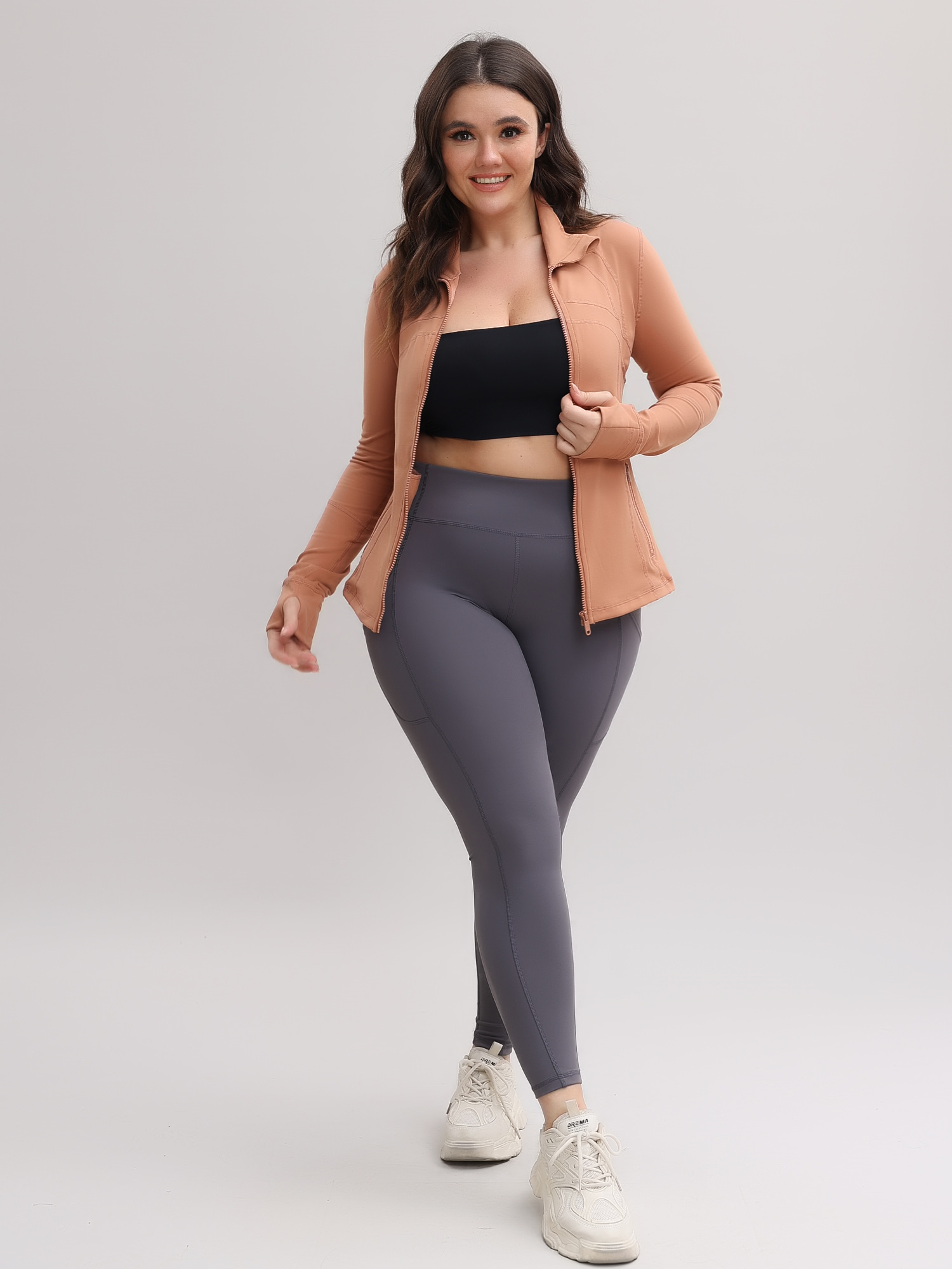 Stretch Full Zip Long Sleeve Sports Top with Pockets