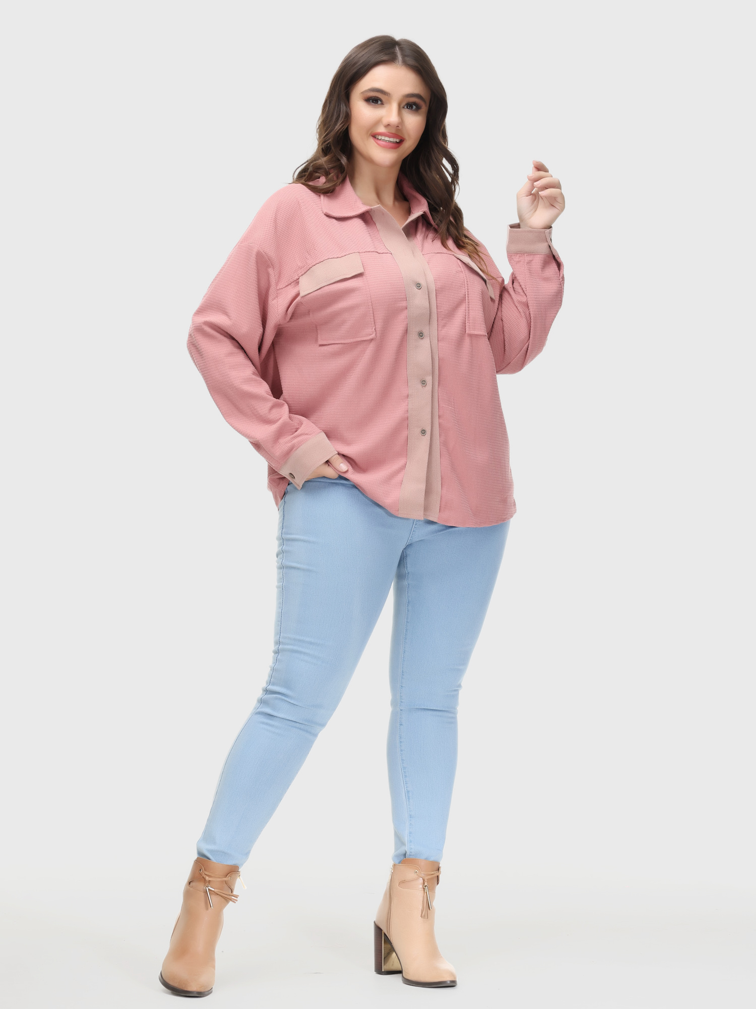 Lapel Button Down Long Sleeve Shacket