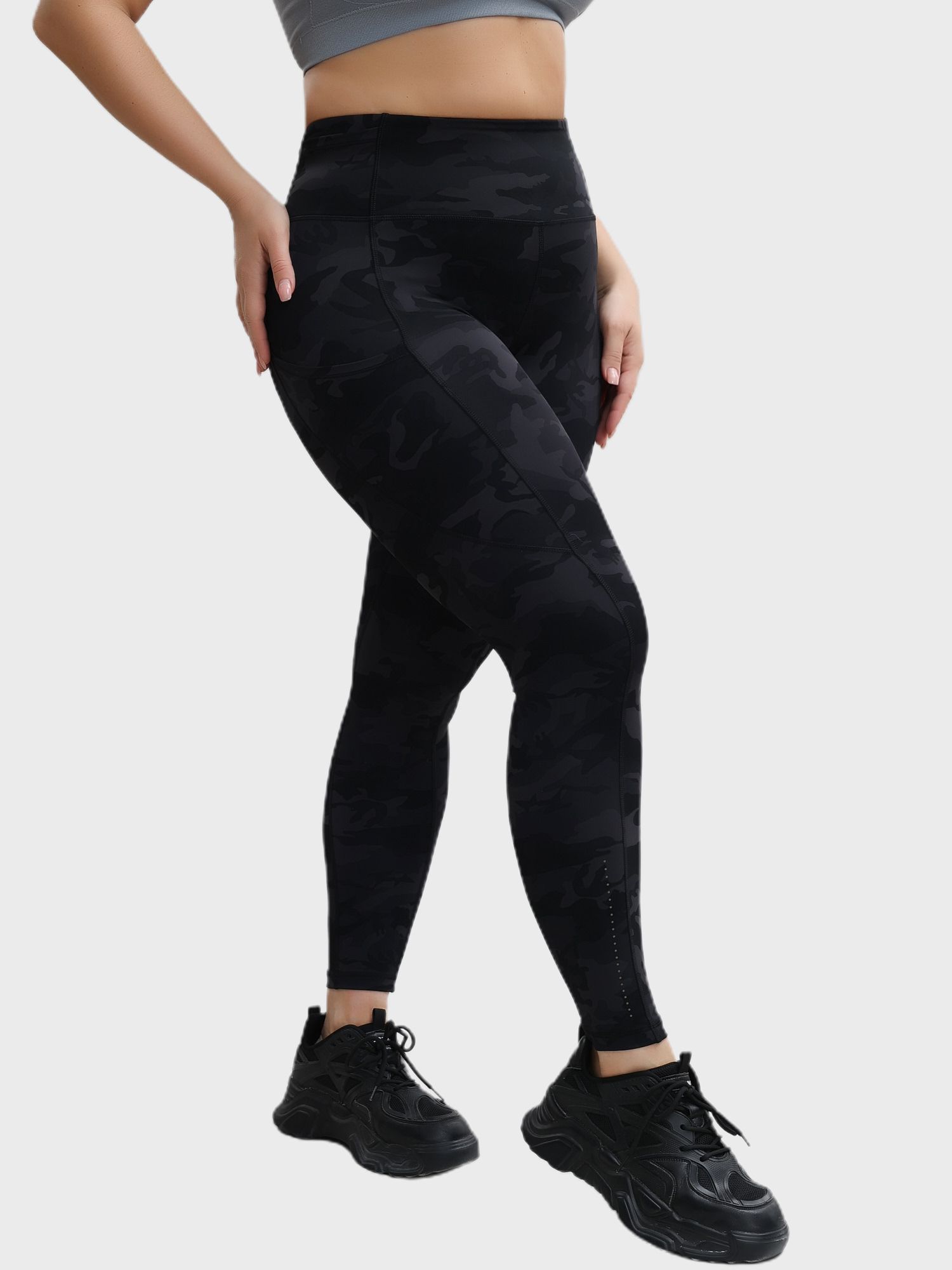 Stretchy High Waist Double Fleece Soft Sports Yoga Leggings with Pockets