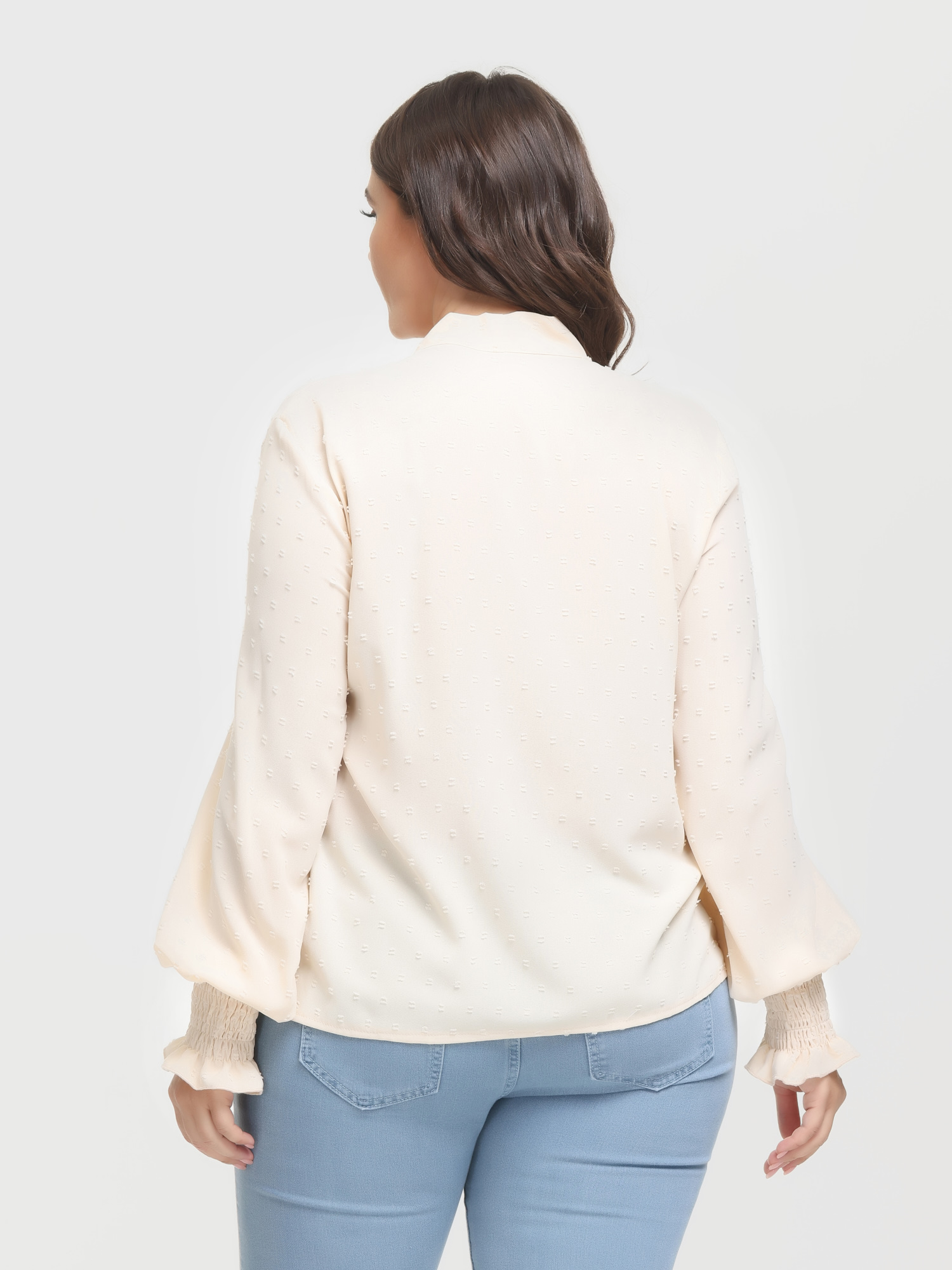 Shirring Long Sleeve Bow Blouse