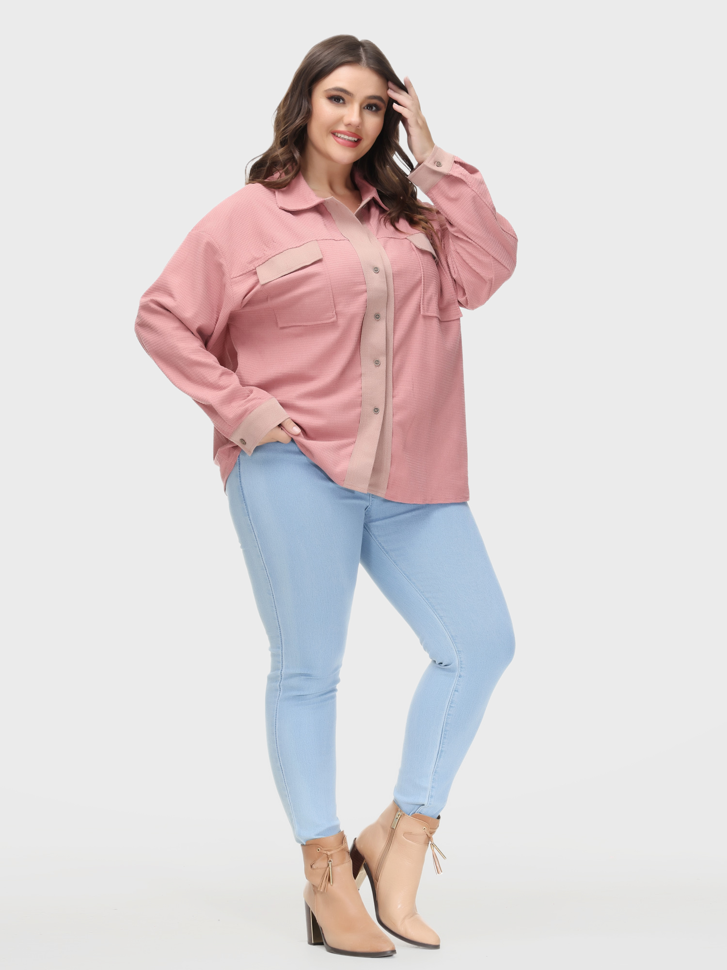 Lapel Button Down Long Sleeve Shacket