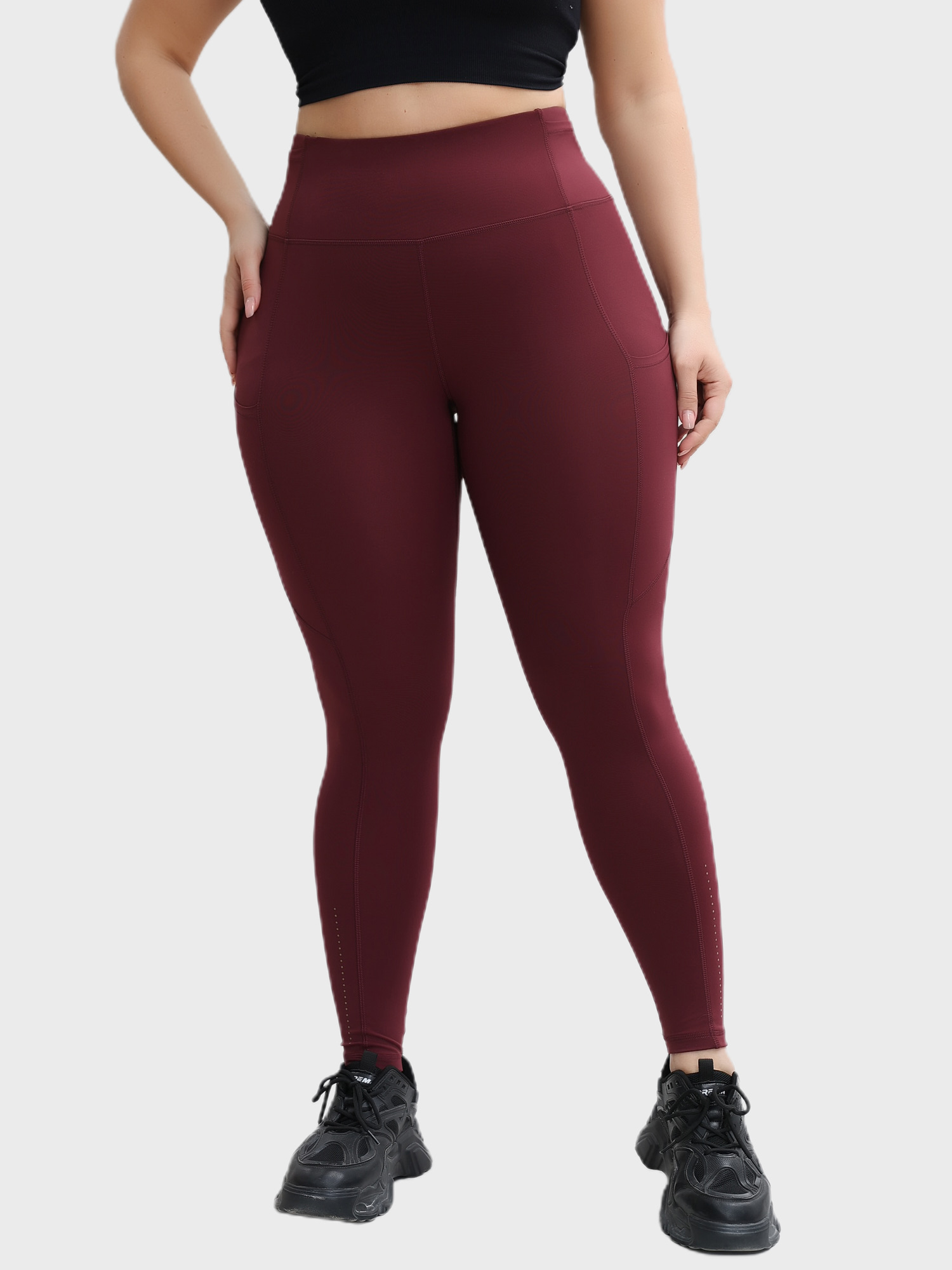 Stretchy High Waist 9/10 Double Fleece Soft Sports Yoga Leggings with Pockets