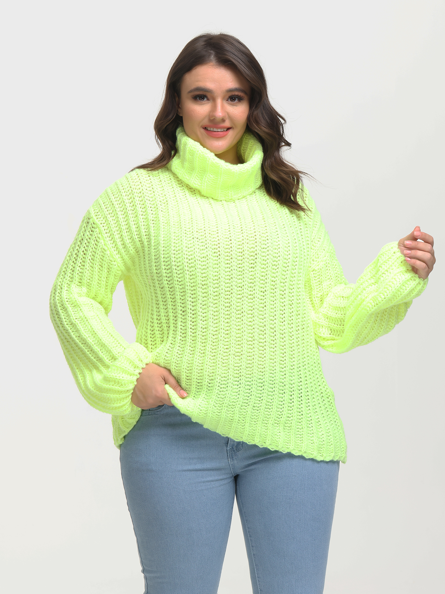 Puffy Turtleneck Long Sleeve Knit Pullover Sweater