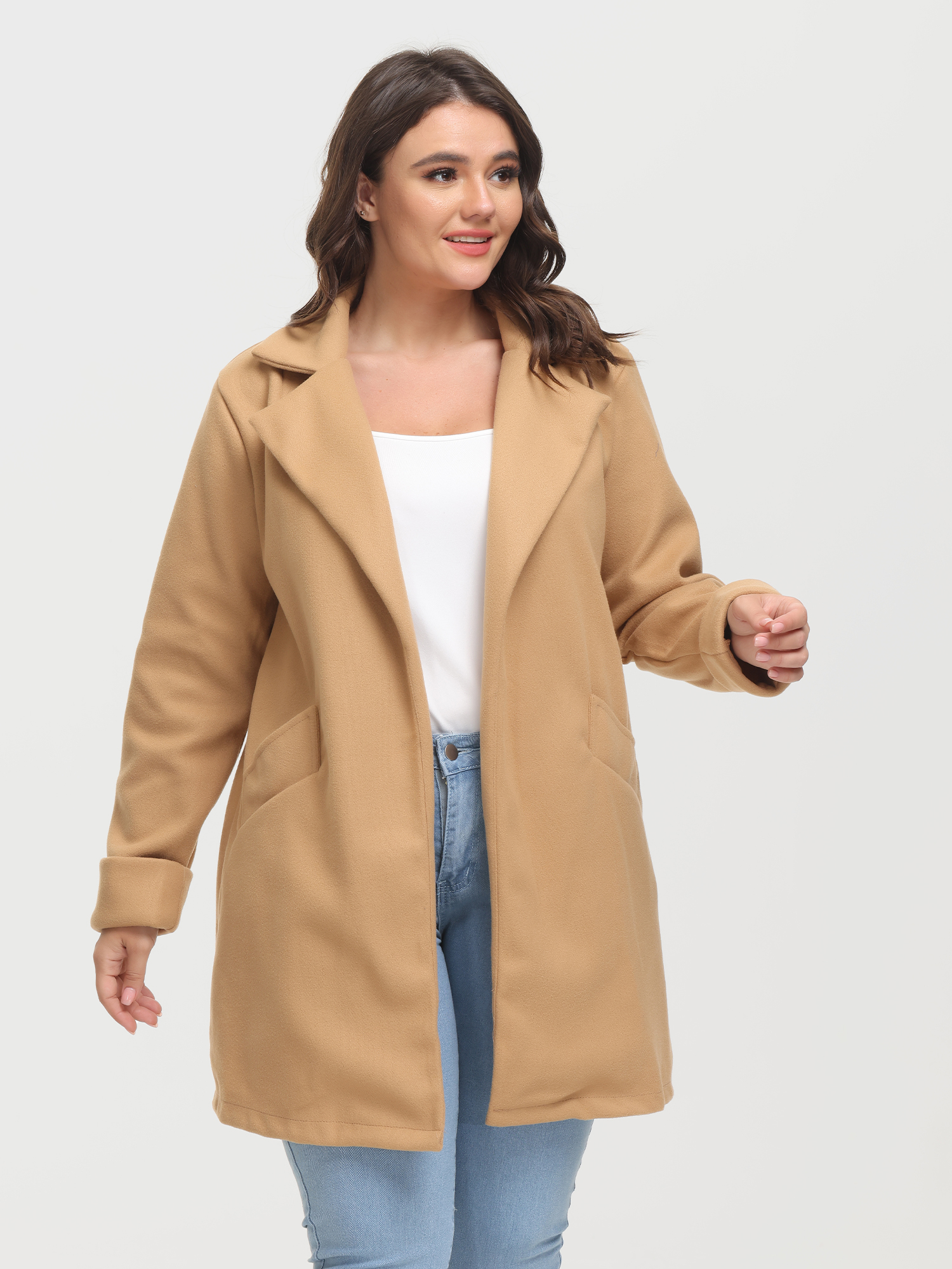 Slim Lapel Waistband Tweed Jacket with Pockets