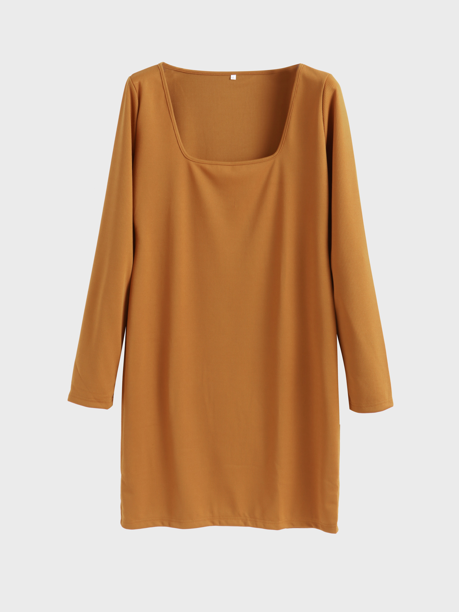 Ribbed Square Neck Chic Dress