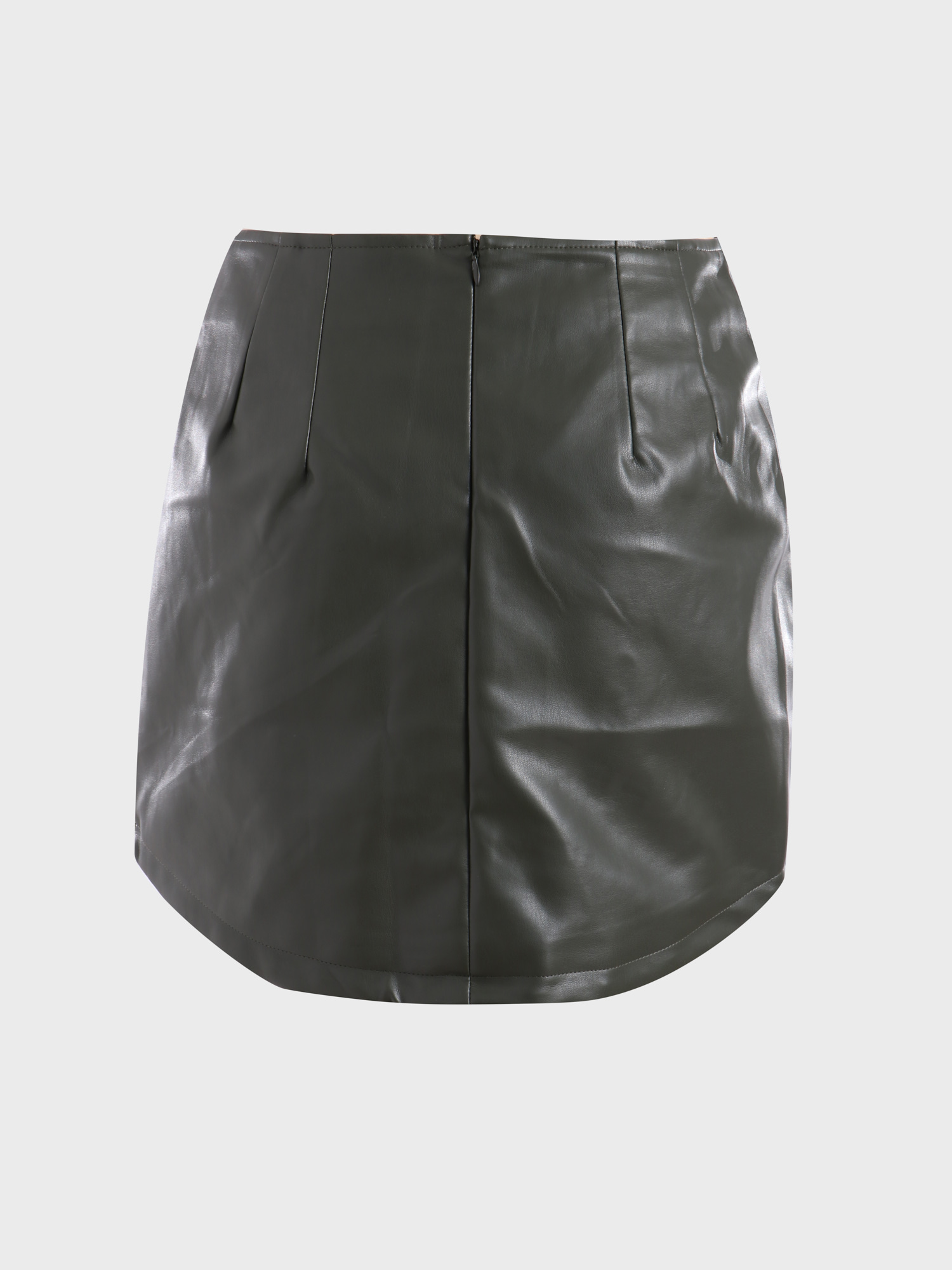 Stretch Slim Curved Leather Skirt