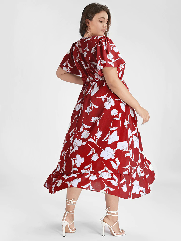 Floral Ruffle Knot Side Wrap Dress(Buy 2 Free Shipping)