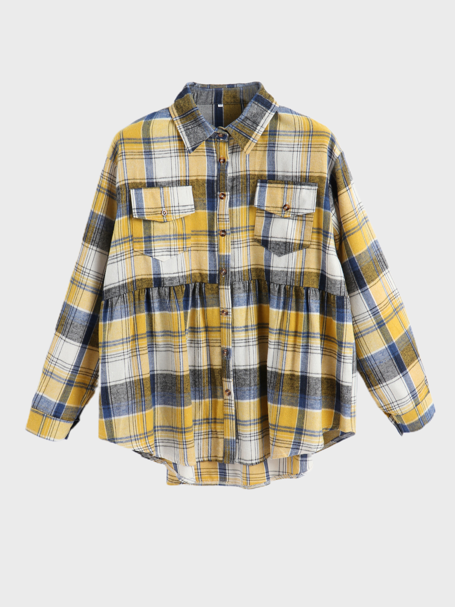 Lapel Long Sleeve Plaid Shirt with Pocket