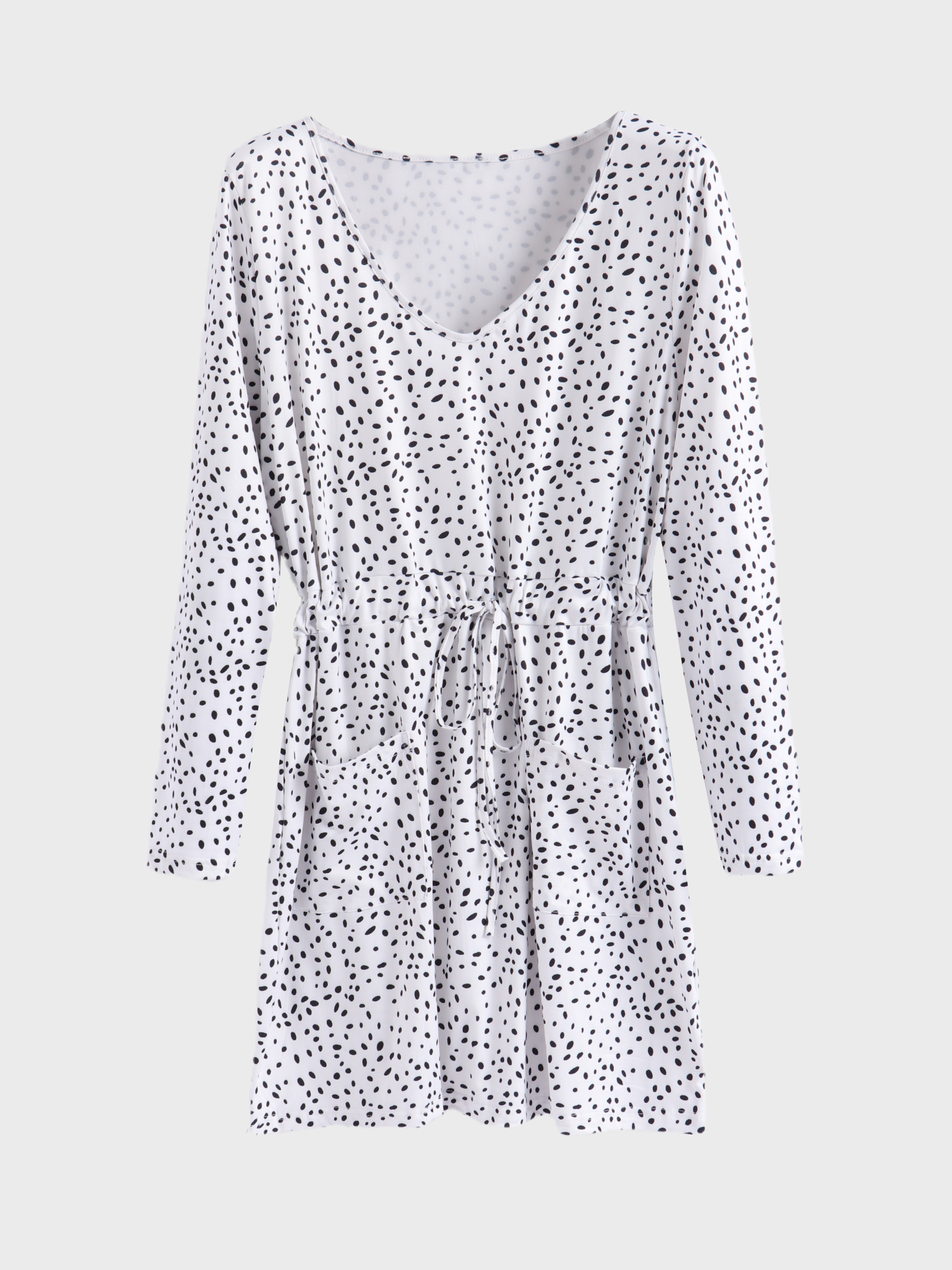 V-Neck Printed Tie Dress with Pockets